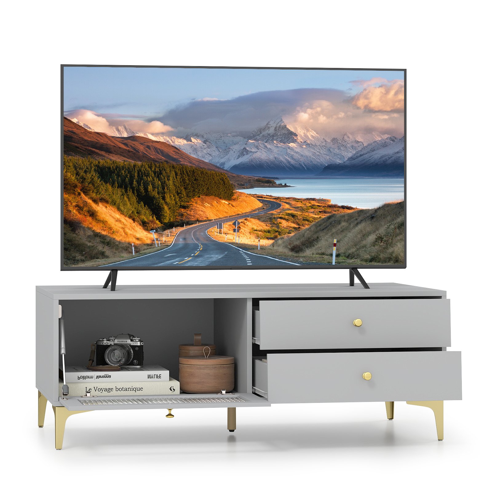 120 cm TV Stand with Compartment for 55-Inch TV-Grey - Savings Store