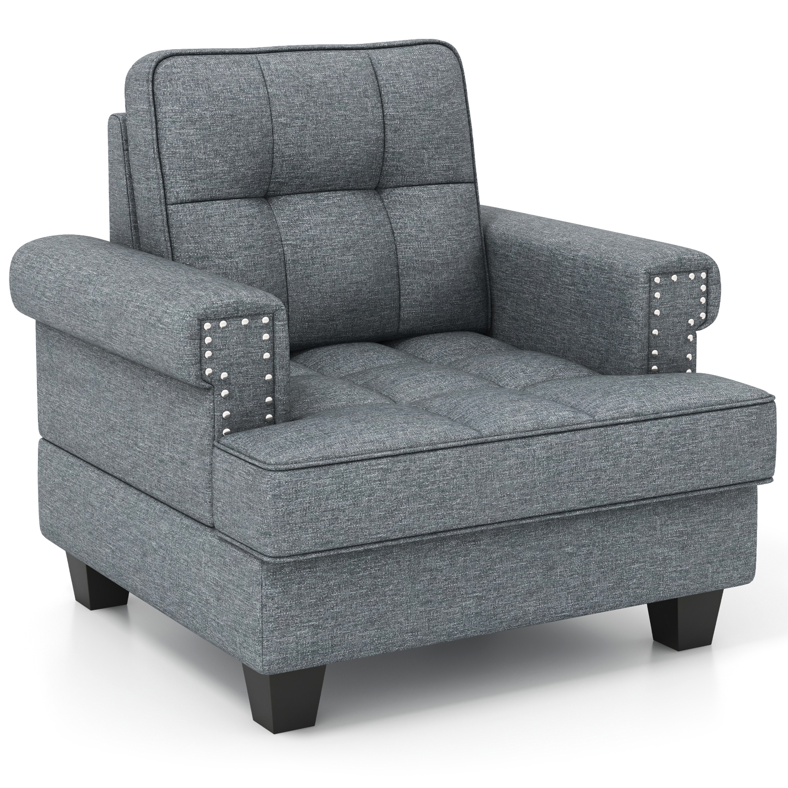 Mid-century Modern Accent Armchair Tufted Linen Club Chair with Extra Pillow-Gray - Savings Store