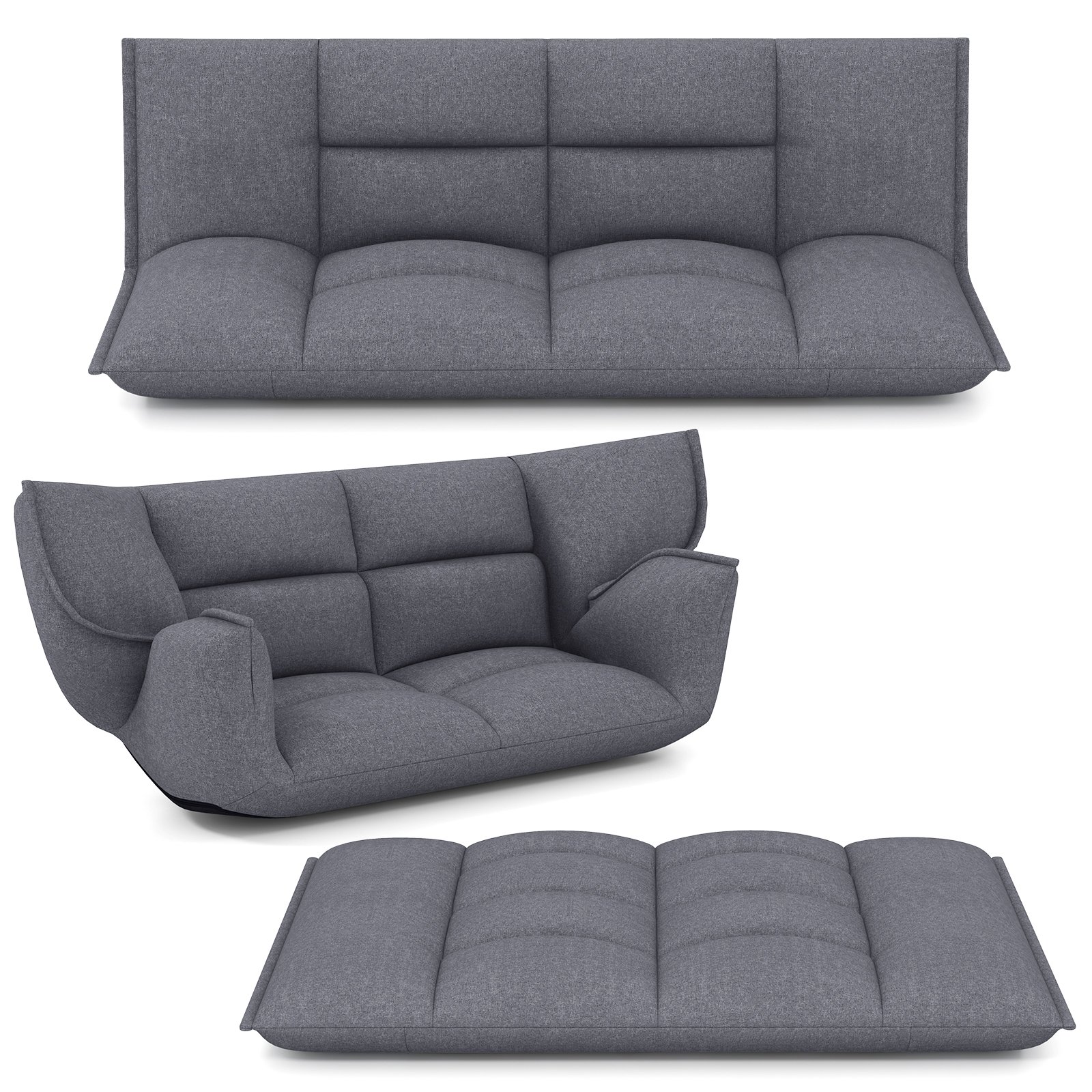 Floor Sofa Chair with 5-Postion Adjustable Backrest and Armrests-Grey - Savings Store
