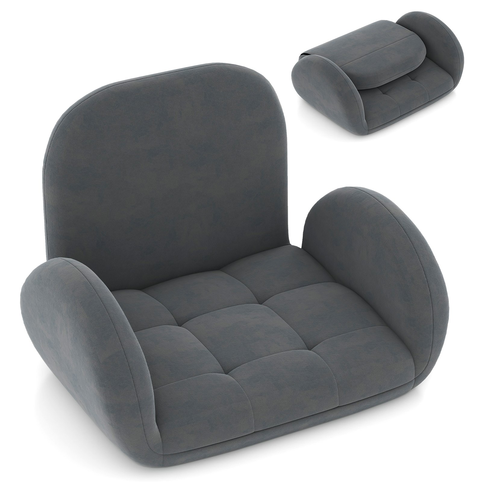 Folding Floor Game Chair with Adjustable Backrest for Adults-Grey - Savings Store