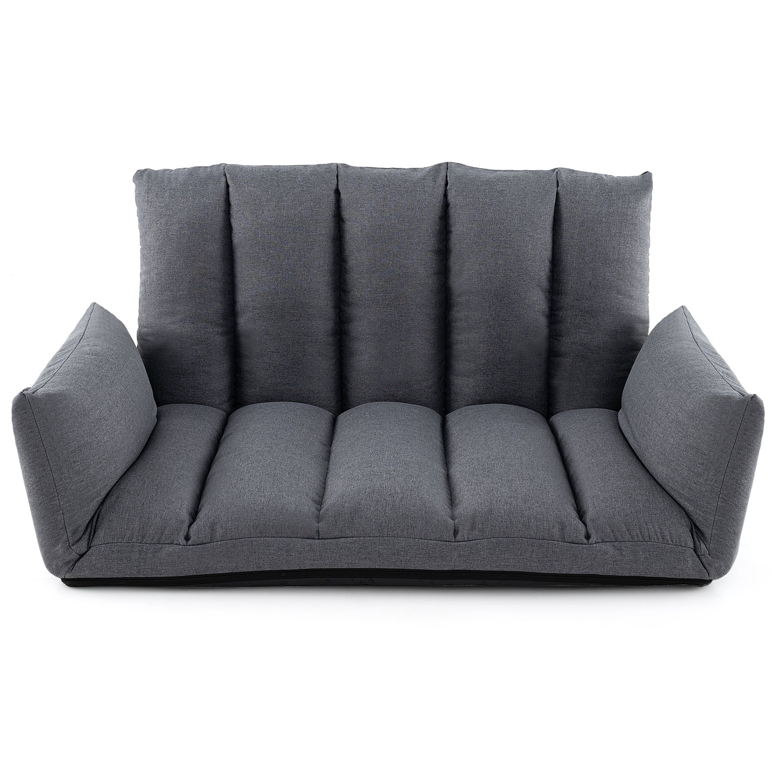 Floor Sofa Bed - Foldable Floor Sofa with 5-Position Adjustable Backrest and Arms-Grey - Savings Store