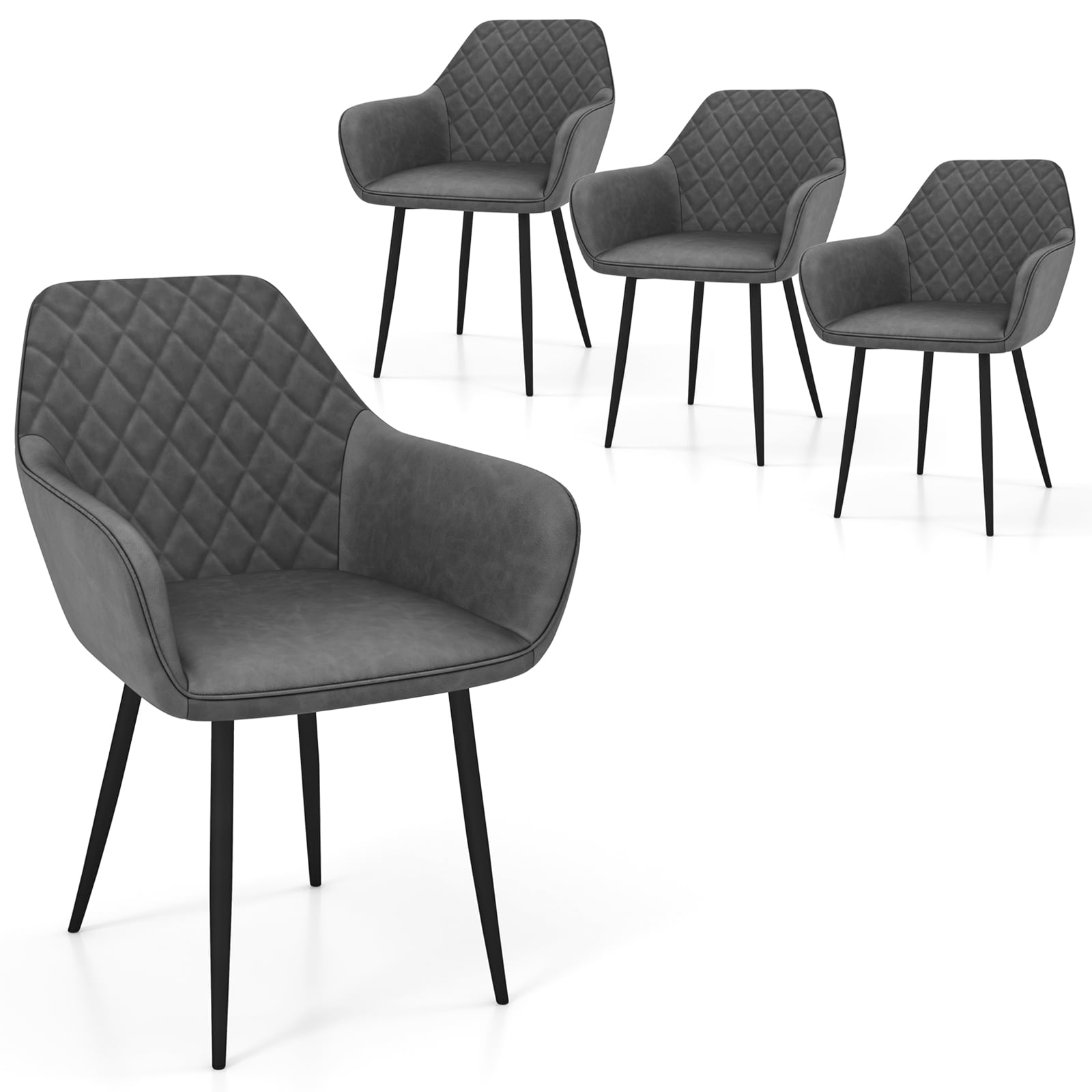 Leisure Dining Chair Set of 4 Upholstered Accent Chairs with Curved Backrest - Savings Store
