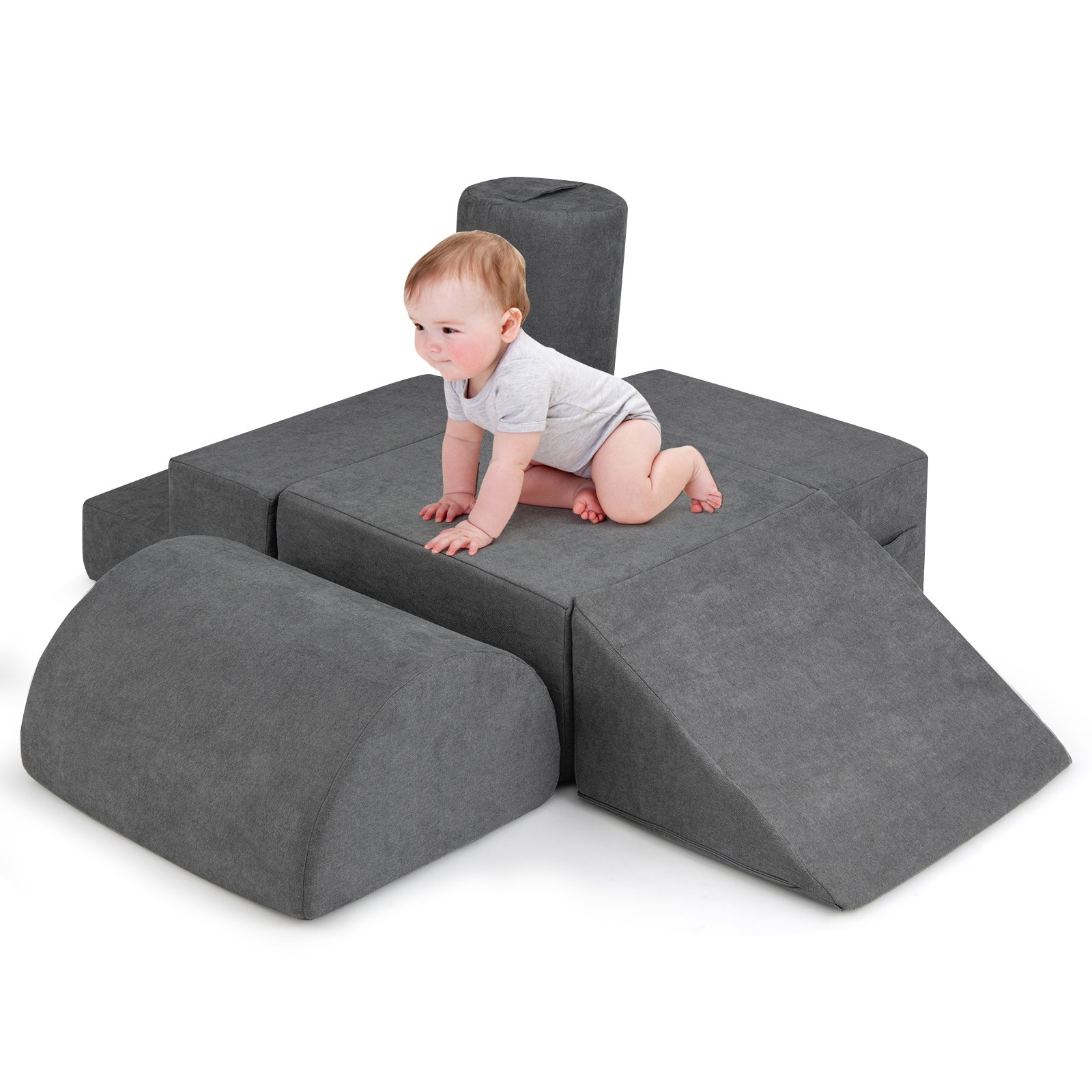 DAFI 6-Piece Baby Climbing Blocks with Skin-Friendly Chenille Fabric-Grey - Savings Store
