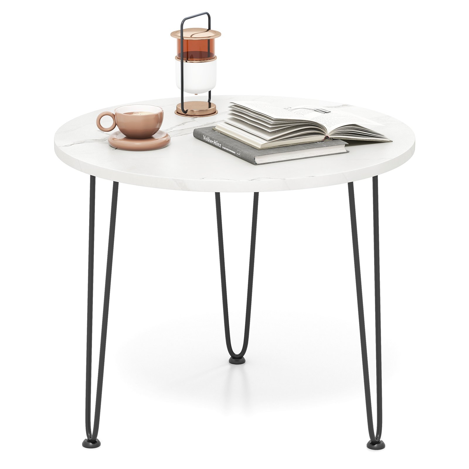 CORLYNNE Round Coffee Table Small Faux Marble Accent Table with Thickened Tabletop and Metal Tripod Legs-White - Savings Store
