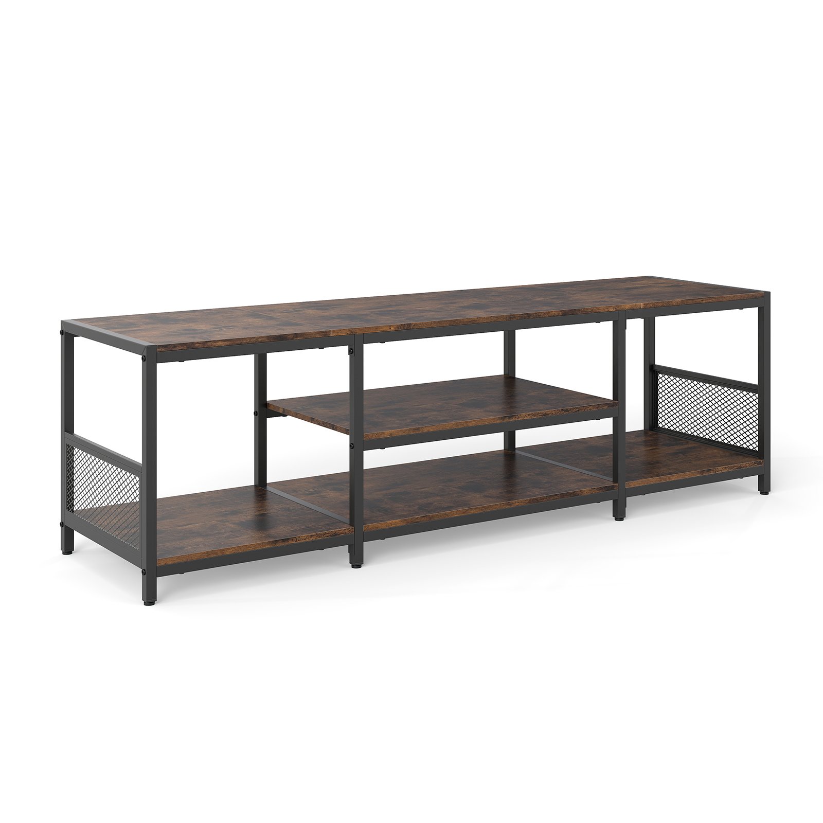 TV Stand for TVs up to 65 Inches with Open Storage Shelves-Rustic Brown - Savings Store