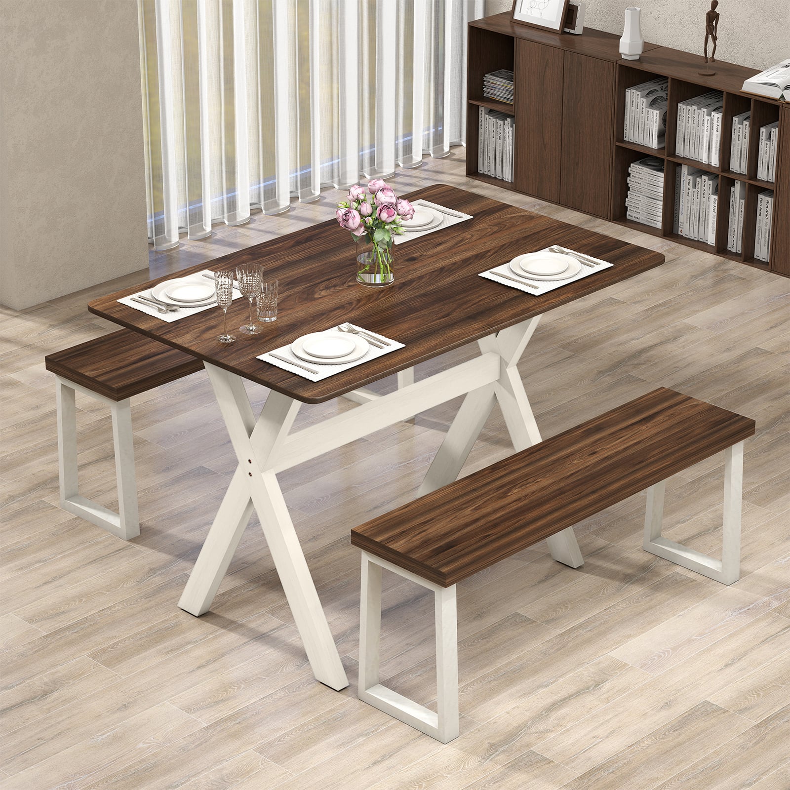 Modern Wooden Dining Table with X-Frame & Wood Grain Top-Brown - Savings Store