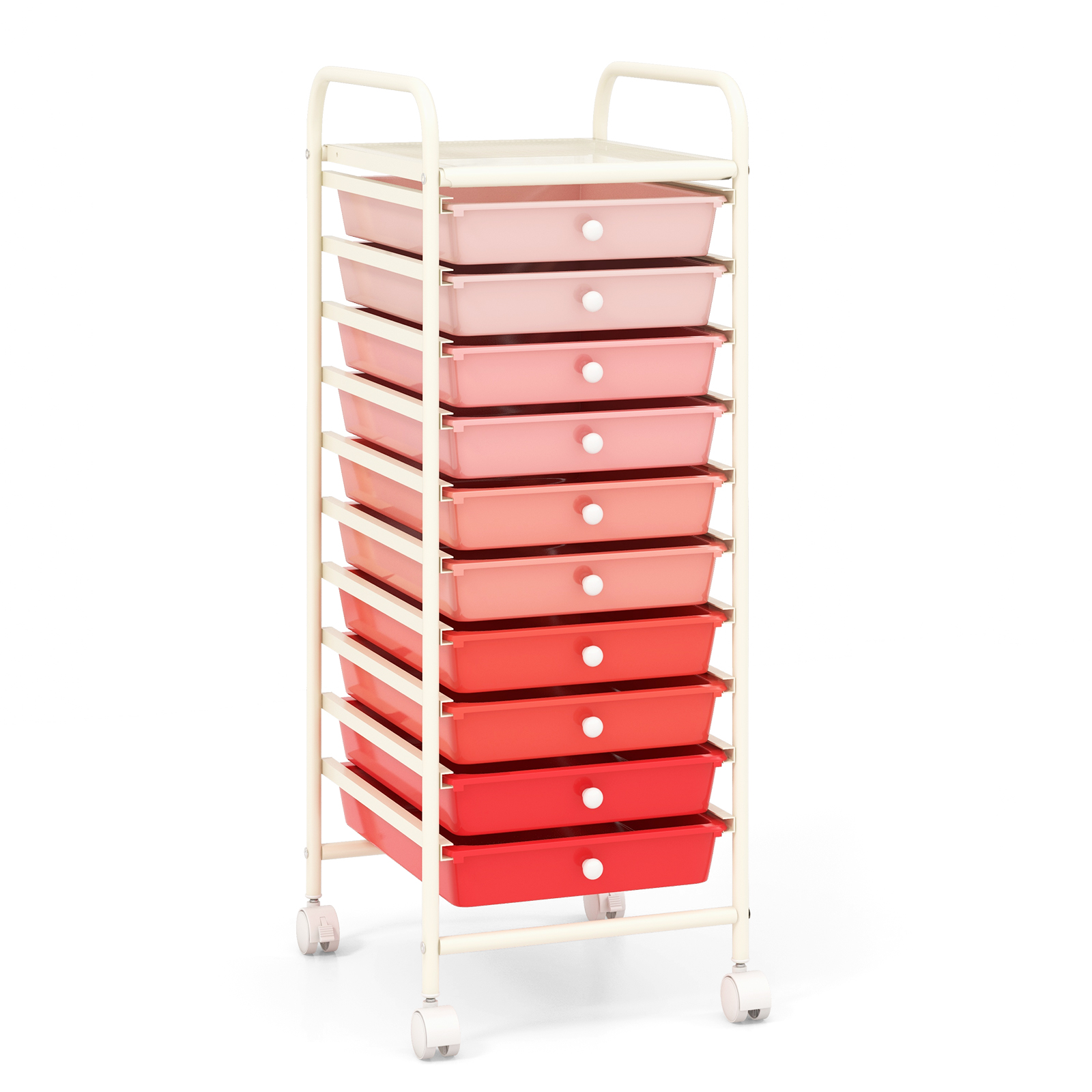 10 Drawers Mobile Storage Trolley with 4 Wheels for Beauty-Pink - Savings Store