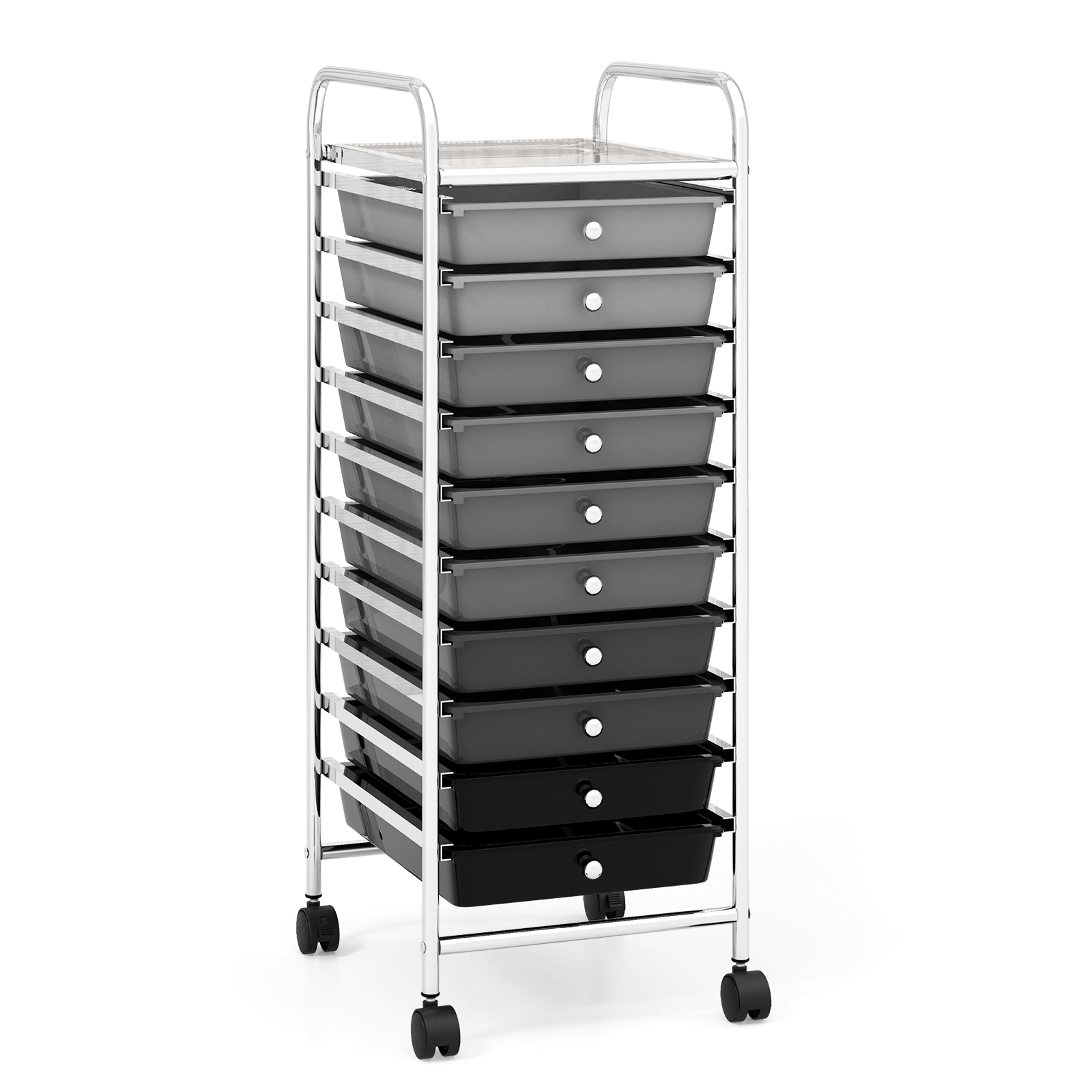 10 Drawers Mobile Storage Trolley with 4 Wheels for Beauty-Silver Grey - Savings Store