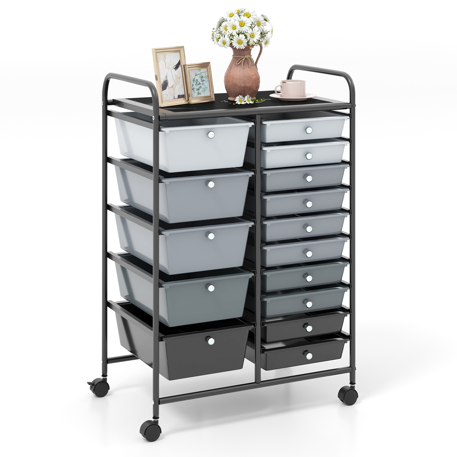 15 Drawer Rolling Storage Cart with 4 Wheels for Beauty Salon-Light Grey - Savings Store