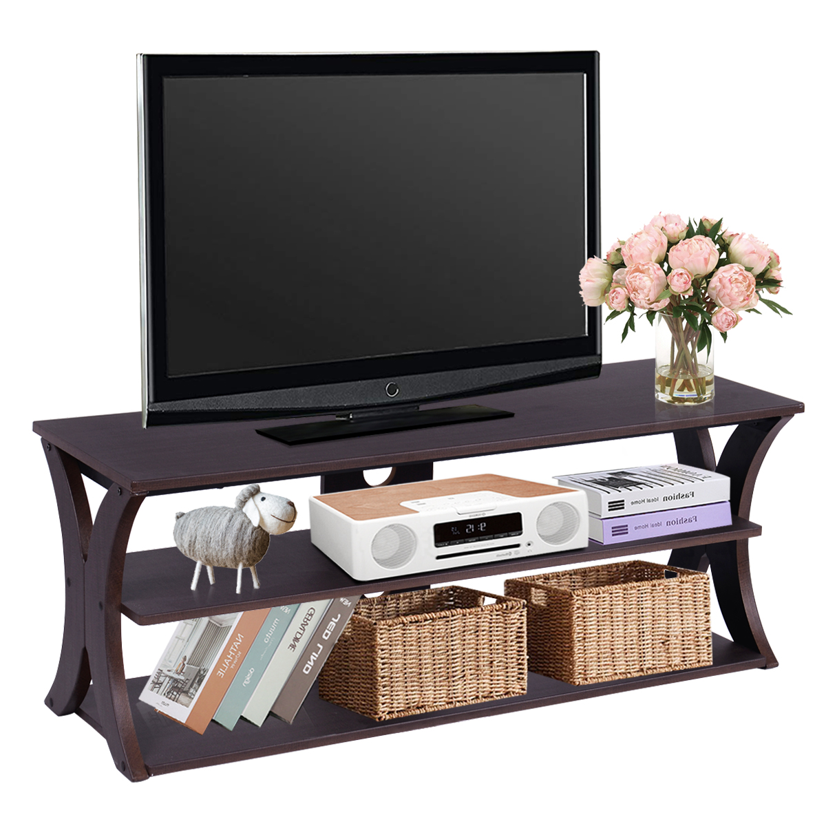 Media Console Table with Open Storage Shelves for Living Room Bedroom - Savings Store