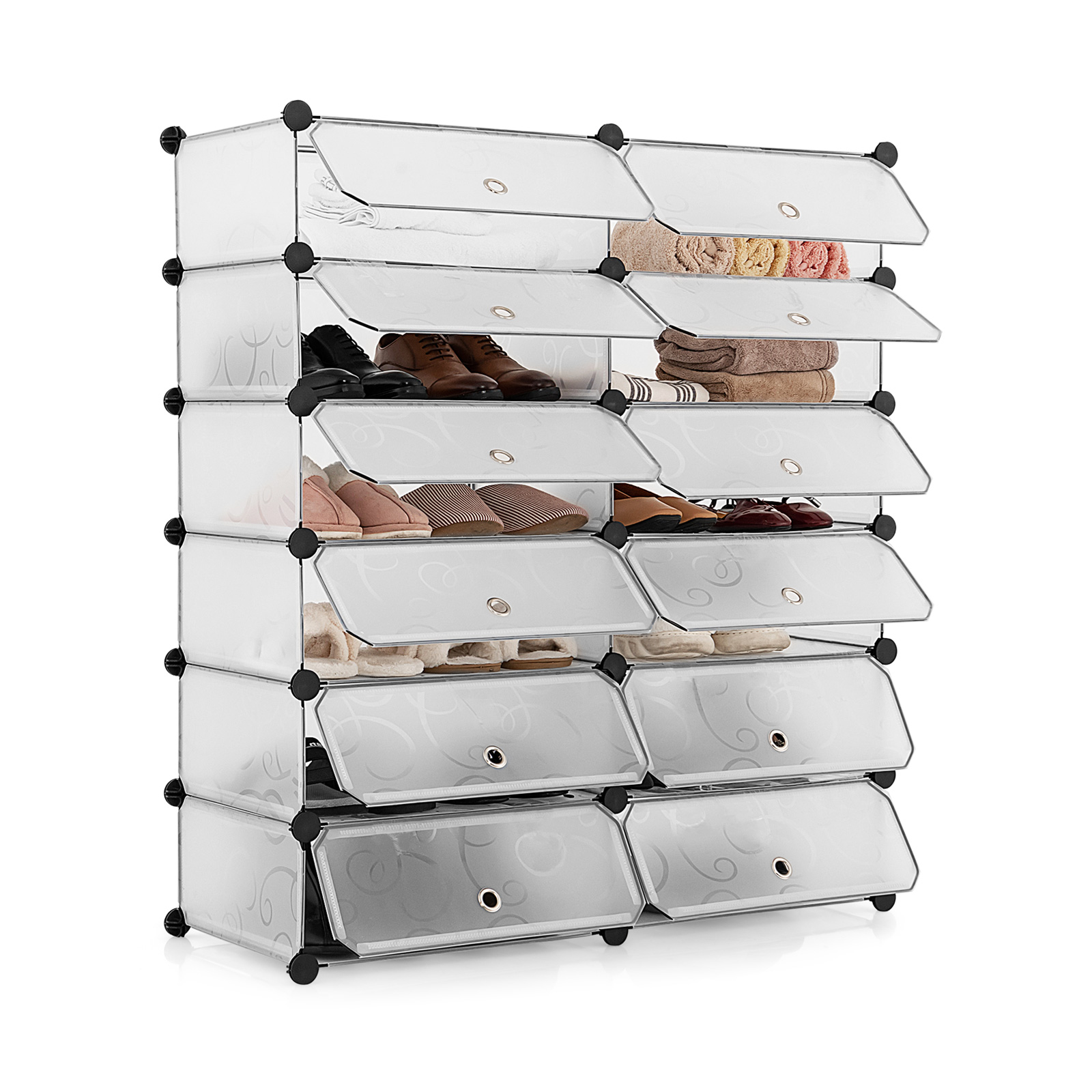 24 Pairs Shoe Rack Organizer with 12-Cube DIY Modular-White - Savings Store