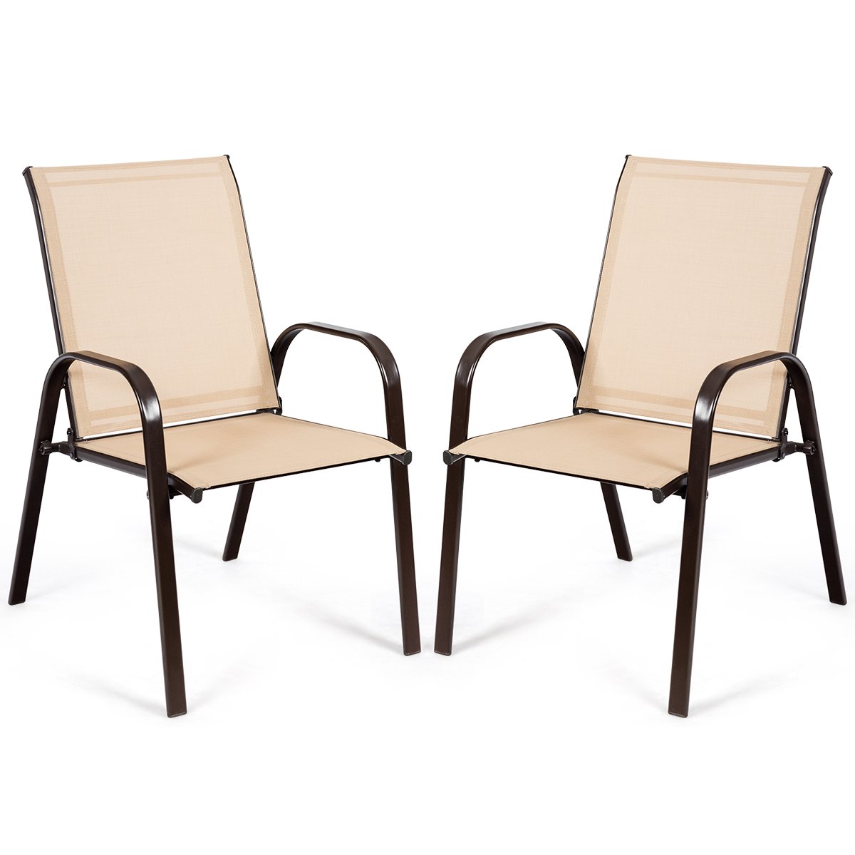 Garden Chair - 2 Piece Patio Outdoor Camping Chairs Set with Breathable Fabric-Coffee - Savings Store
