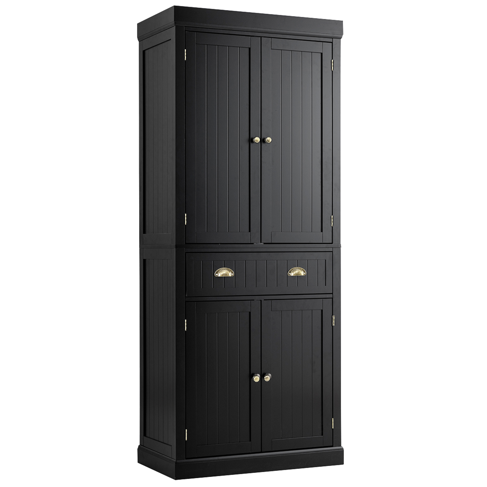 4-Door Tall Kitchen Cupboard Adjustable Shelves and Drawer-Black - Savings Store