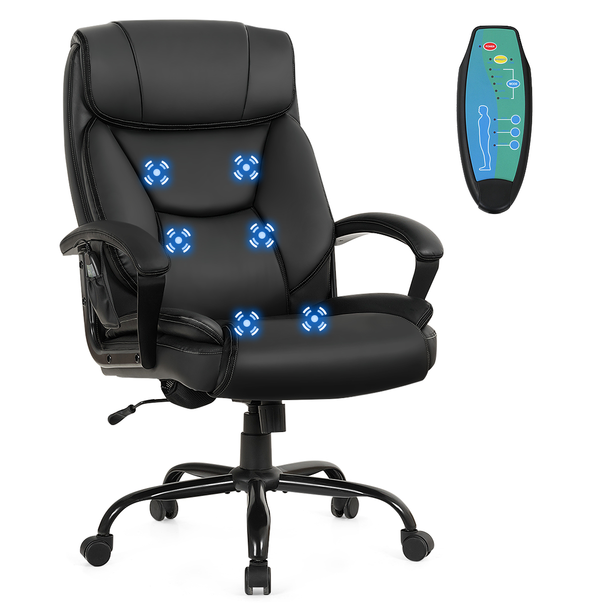 Executive Chair with 6 Point Massage and Adjustable High Back-Black - Savings Store