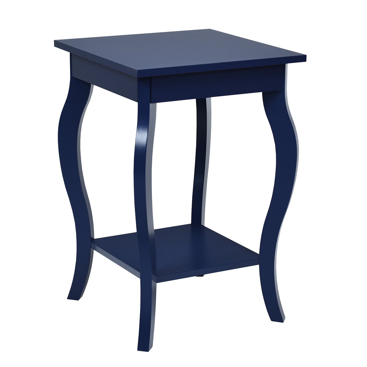 Side Table - Accent End Table with Elegant Curved Legs and 2-Tier Open Storage Shelves-Blue - Savings Store