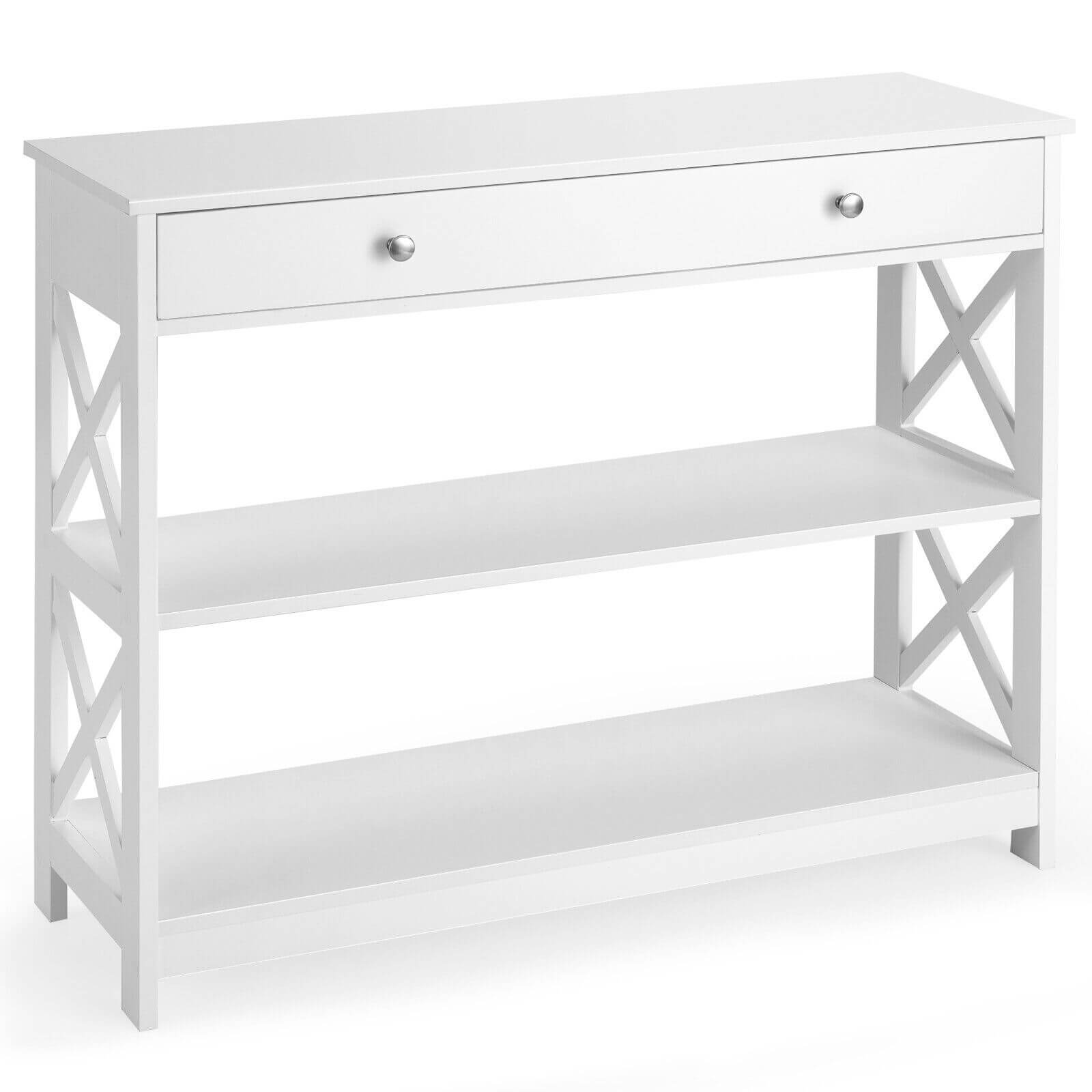 3-Tier Console Table with 1 Drawer and 2 Storage Shelves-White - Savings Store