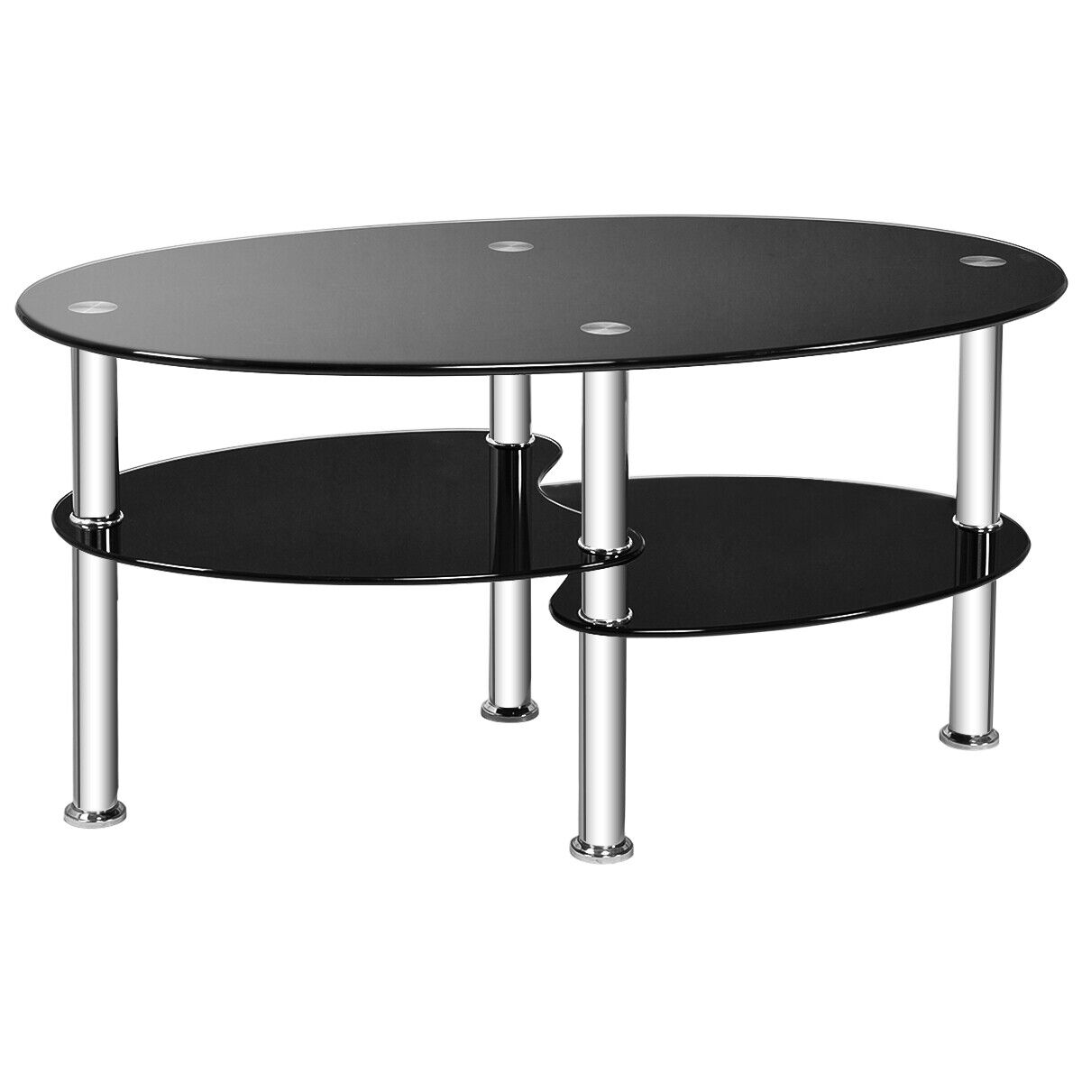 3-Tiers Tempered Glass Coffee Tables with 2 Shelves-Black - Savings Store