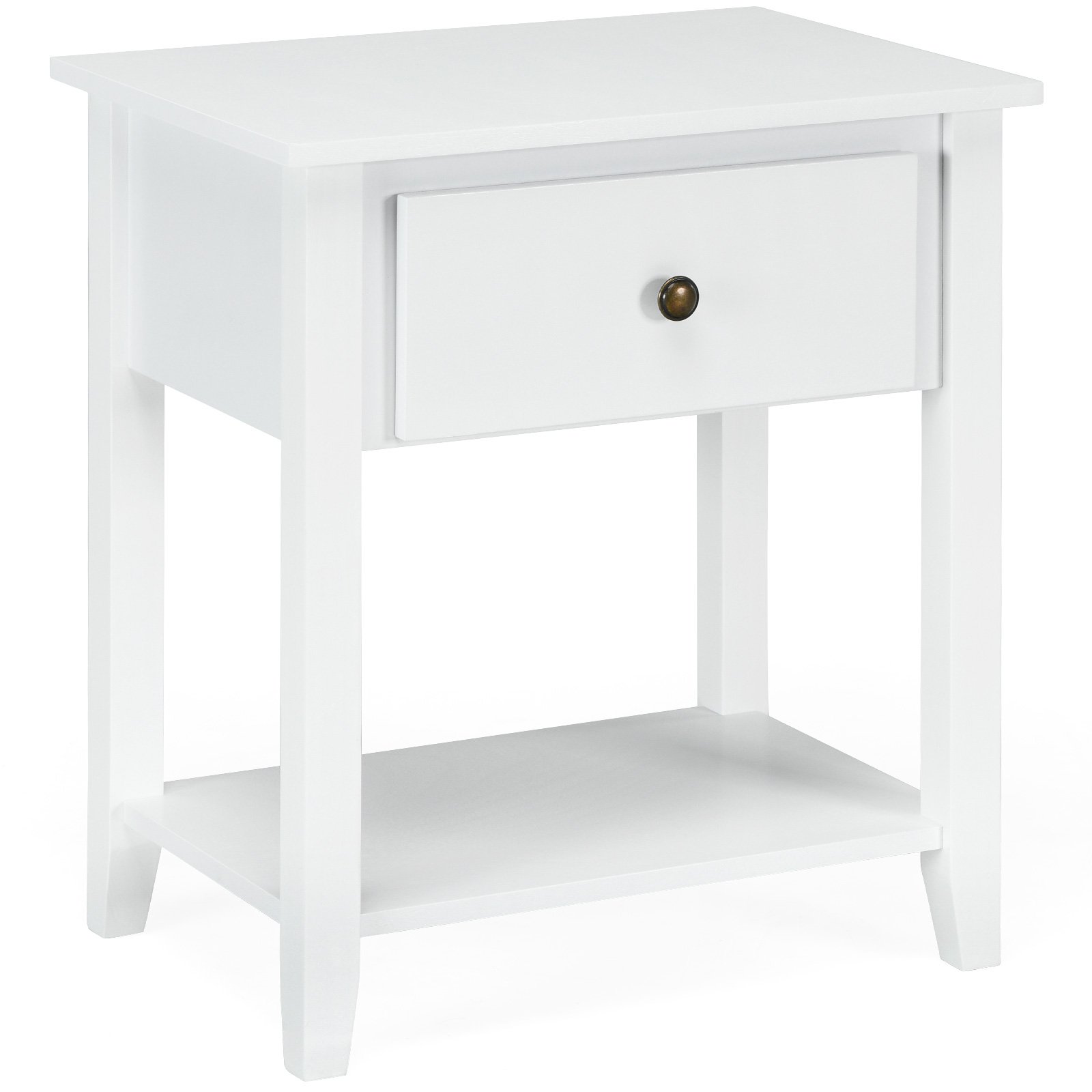 Side Table - Accent Table Narrow Side End Table with 1 Drawer and Open Storage Shelf-White - Savings Store