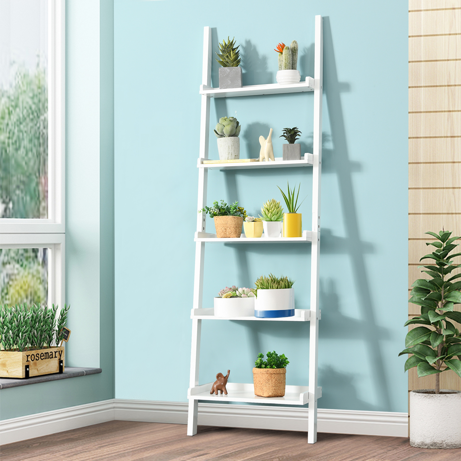 5-Tier Wall Shelf Display Bookcase-White - Savings Store