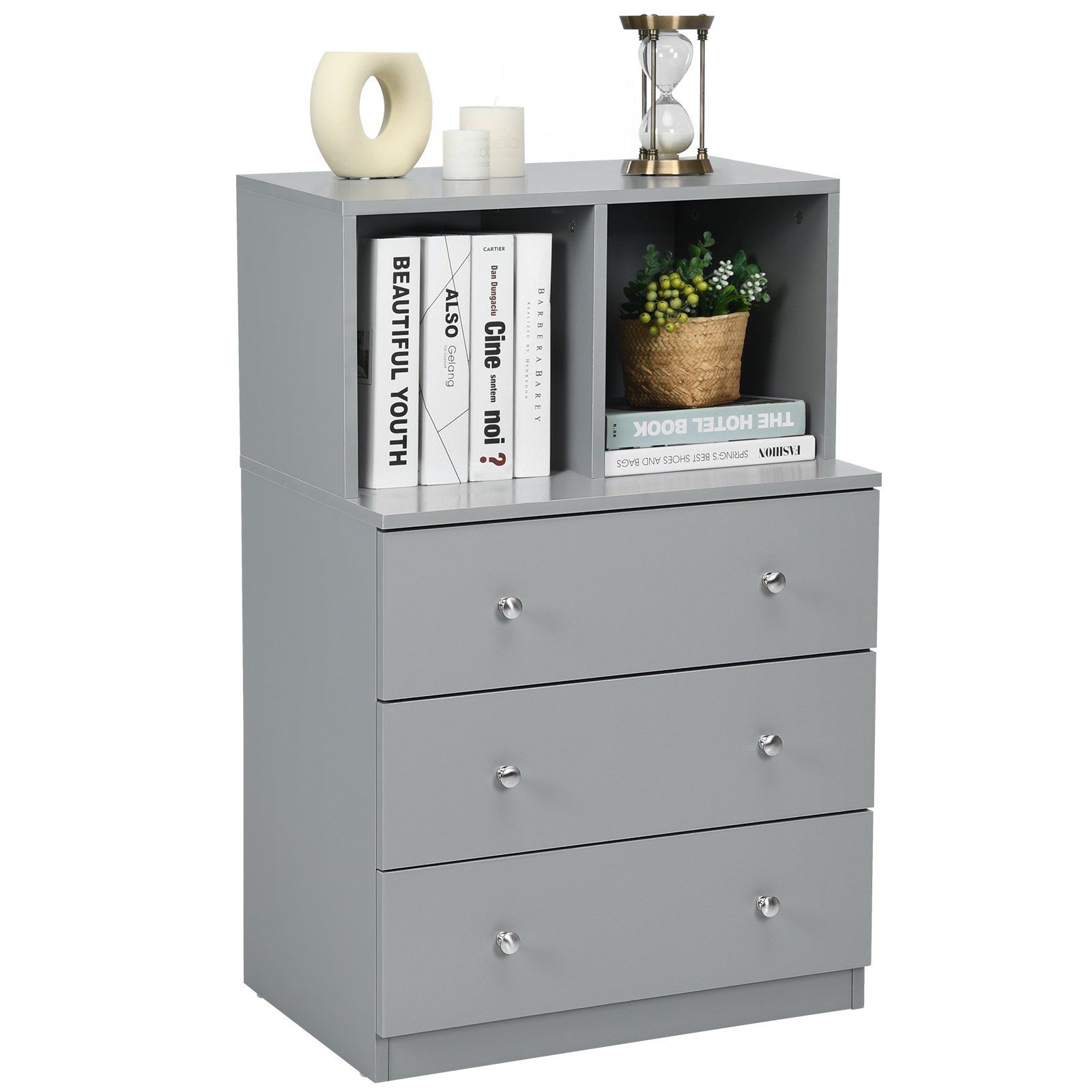 CORPUS Grey Chest of Drawers - Medium-sized, 3 Drawers, 2 Open Compartments - Savings Store