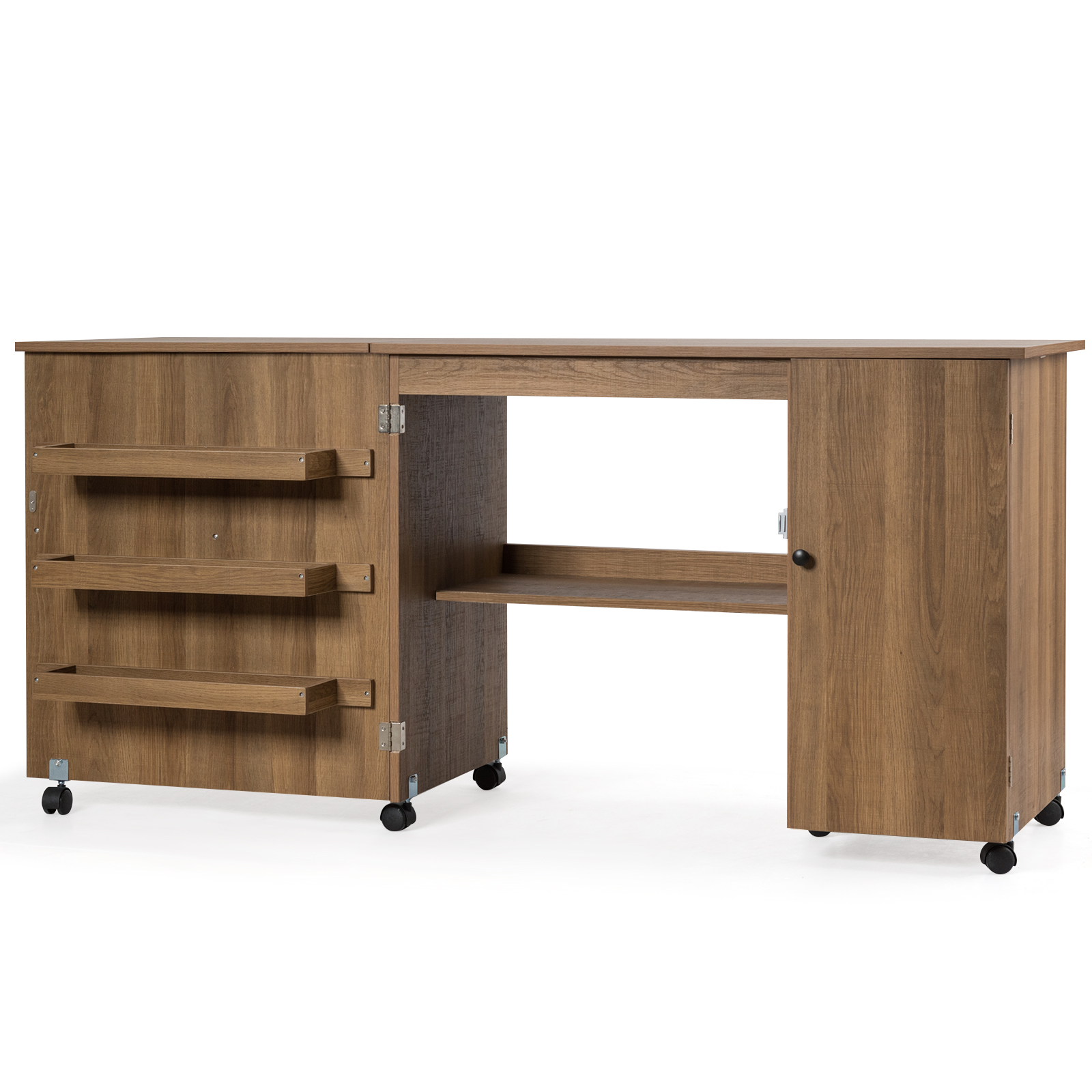 Large Foldable Sewing Table with Lockable Casters-Natural - Savings Store