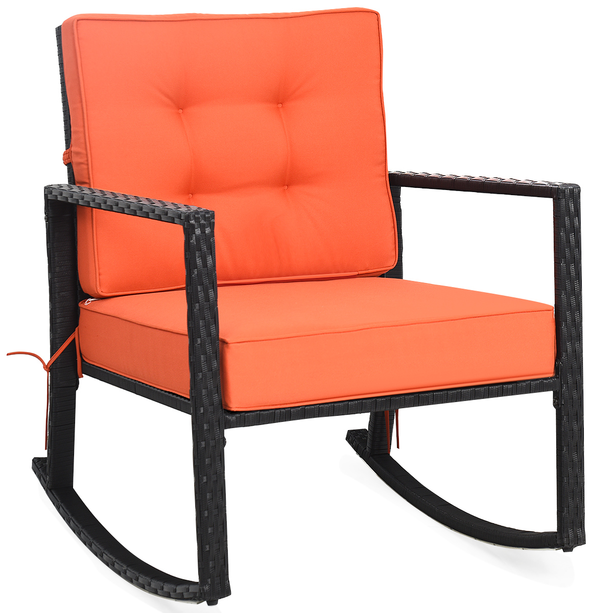 Outdoor Wicker Rocking Chair with Heavy-Duty Steel Frame-Orange - Savings Store
