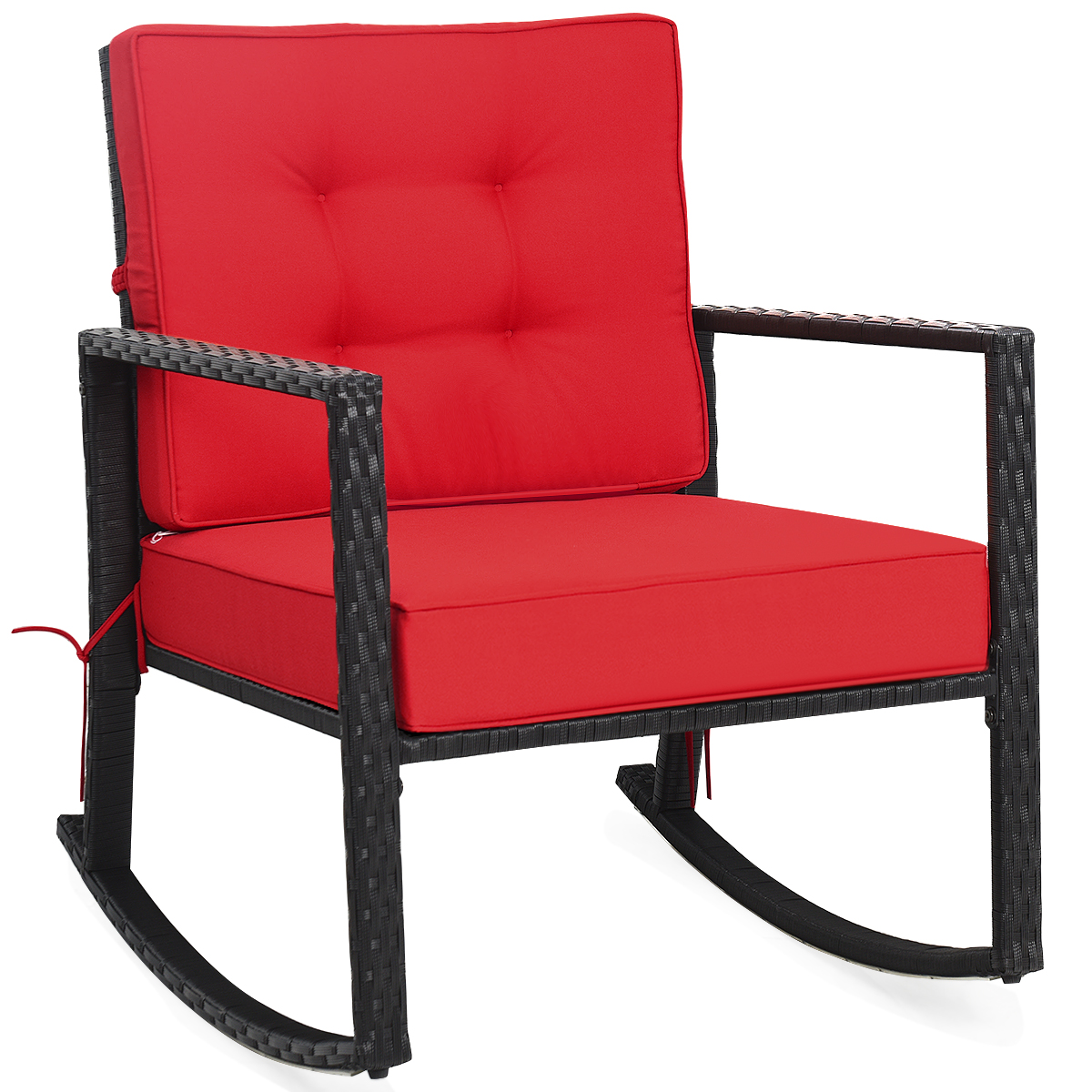 Outdoor Wicker Rocking Chair with Heavy-Duty Steel Frame-Red - Savings Store