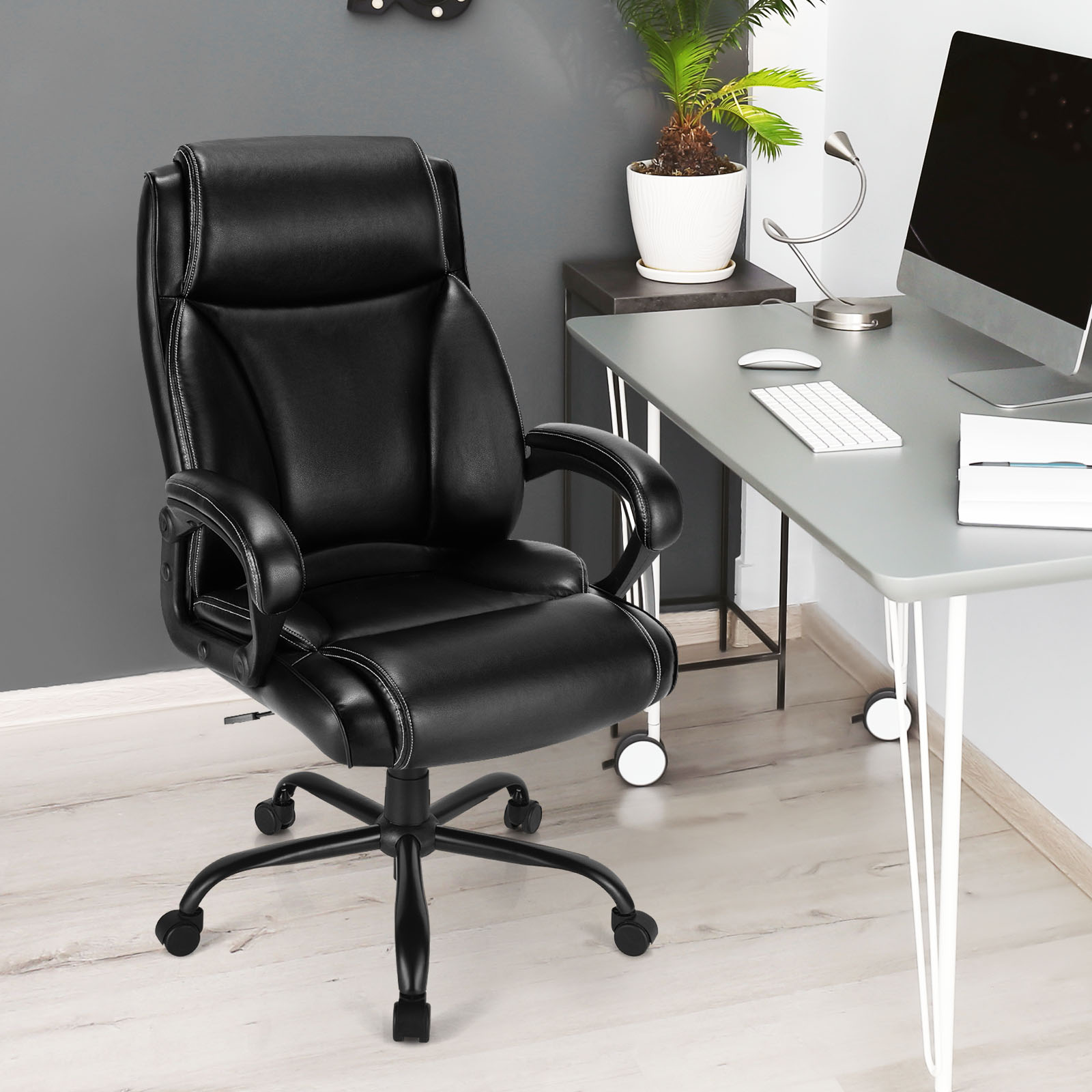 High Back Office Chair with Metal Base and Rocking Backrest - Savings Store