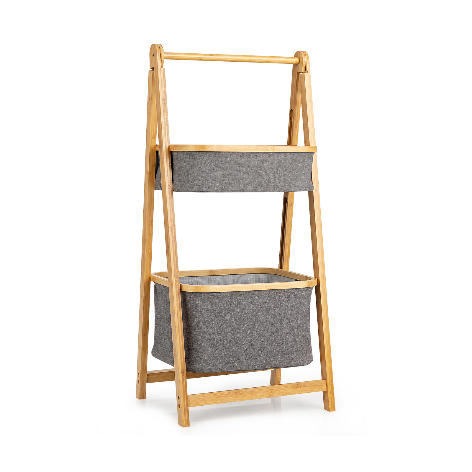 Bamboo Laundry Basket with Fabric Storage Bins-Natural - Savings Store