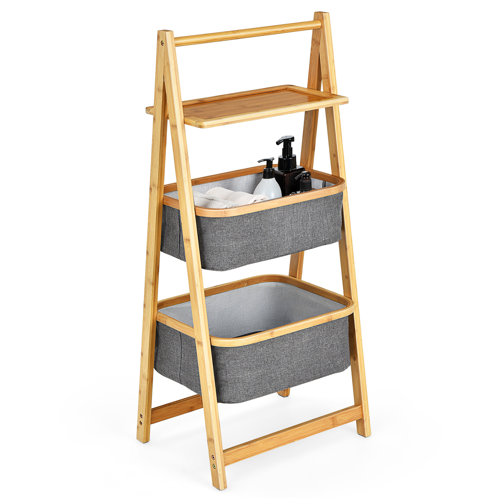 Freestanding A-Frame Laundry Hamper with Shelf-Natural - Savings Store