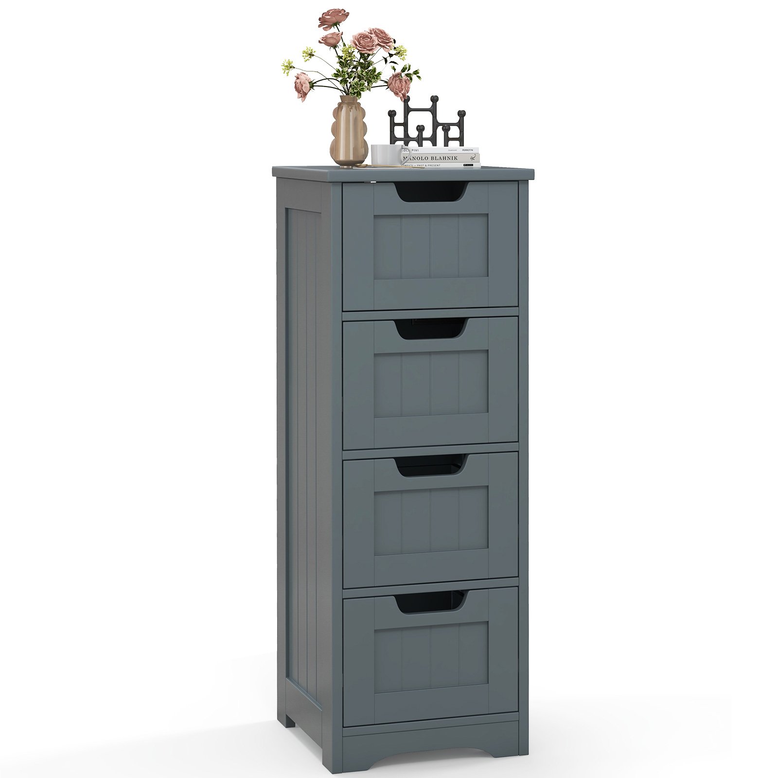 Bathroom Cabinet - Floor Storage Cabinet Freestanding Bathroom Cabinet with 4 Drawers-Grey - Savings Store