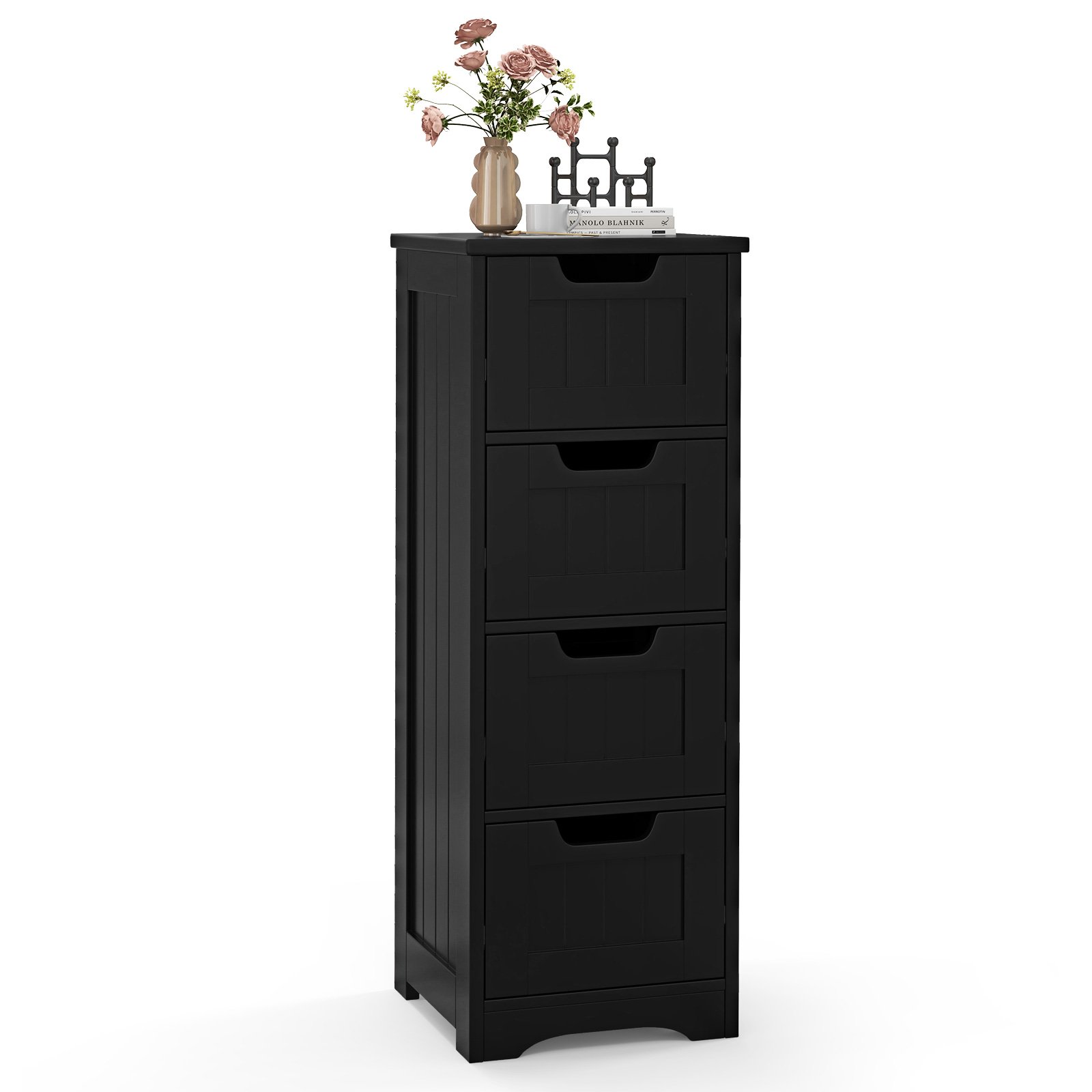 Bathroom Cabinet - Floor Storage Cabinet Freestanding Bathroom Cabinet with 4 Drawers-Black - Savings Store