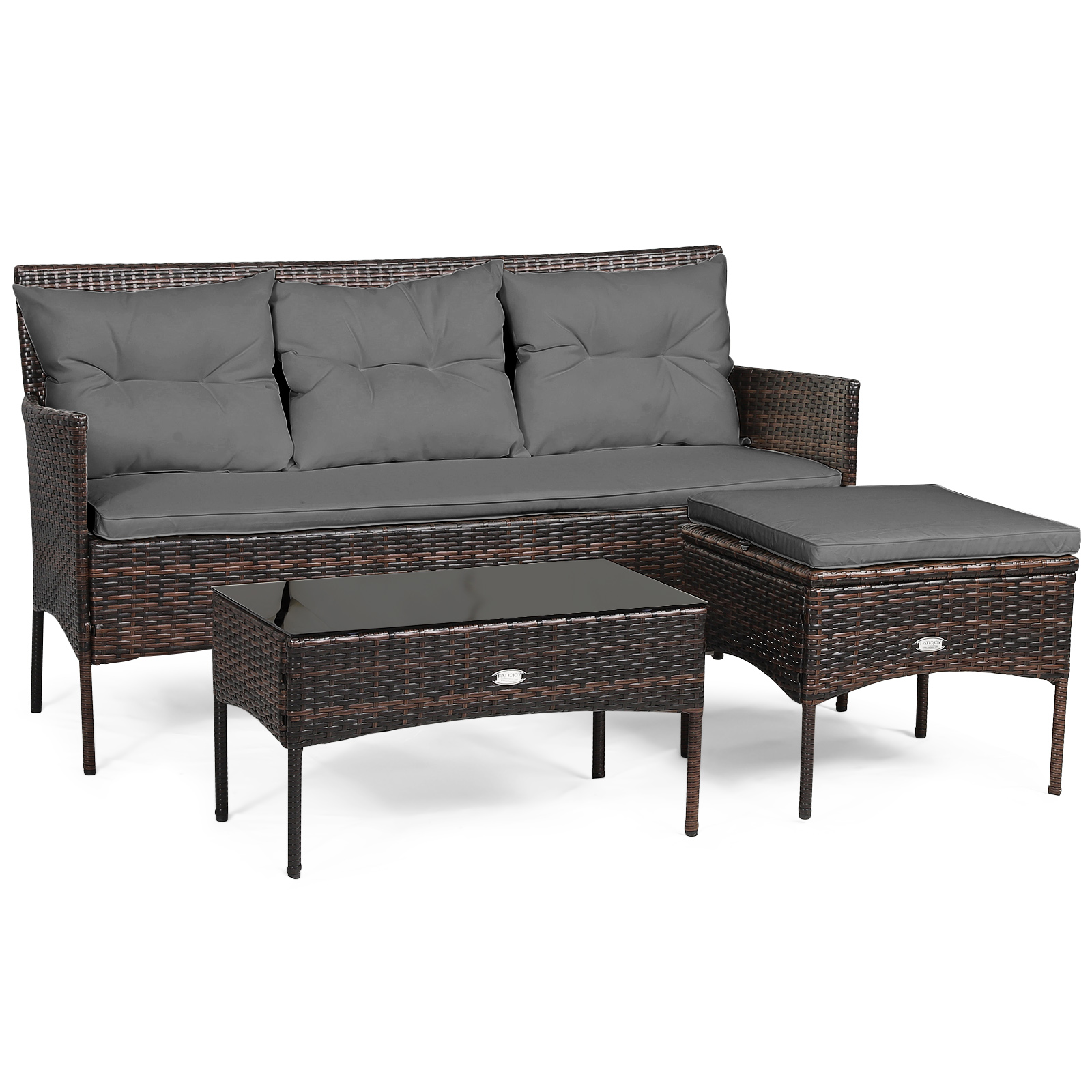 4 Seater Rattan Garden Furniture Set with Cushioned Sofa-Grey - Savings Store