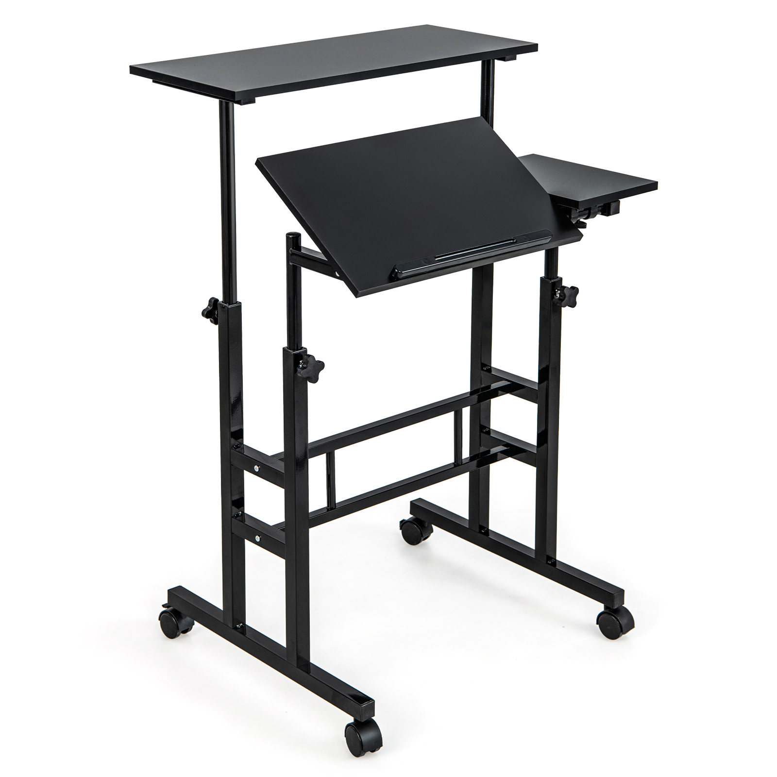 Height Adjustable Workstation with Wheels for Standing or Sitting-Black - Savings Store