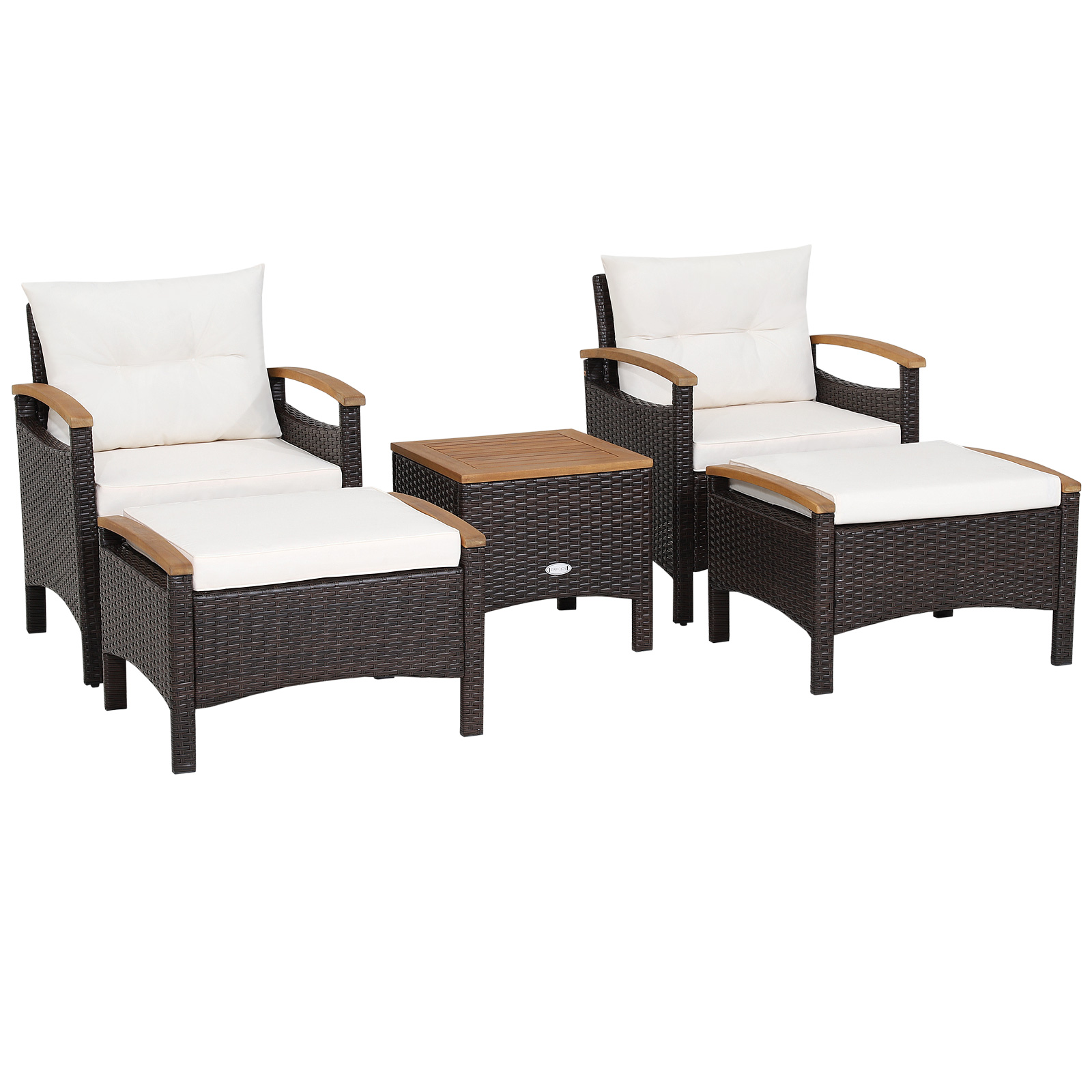 5 Pieces Patio Rattan Furniture Set with Cushions and Ottomans - Savings Store