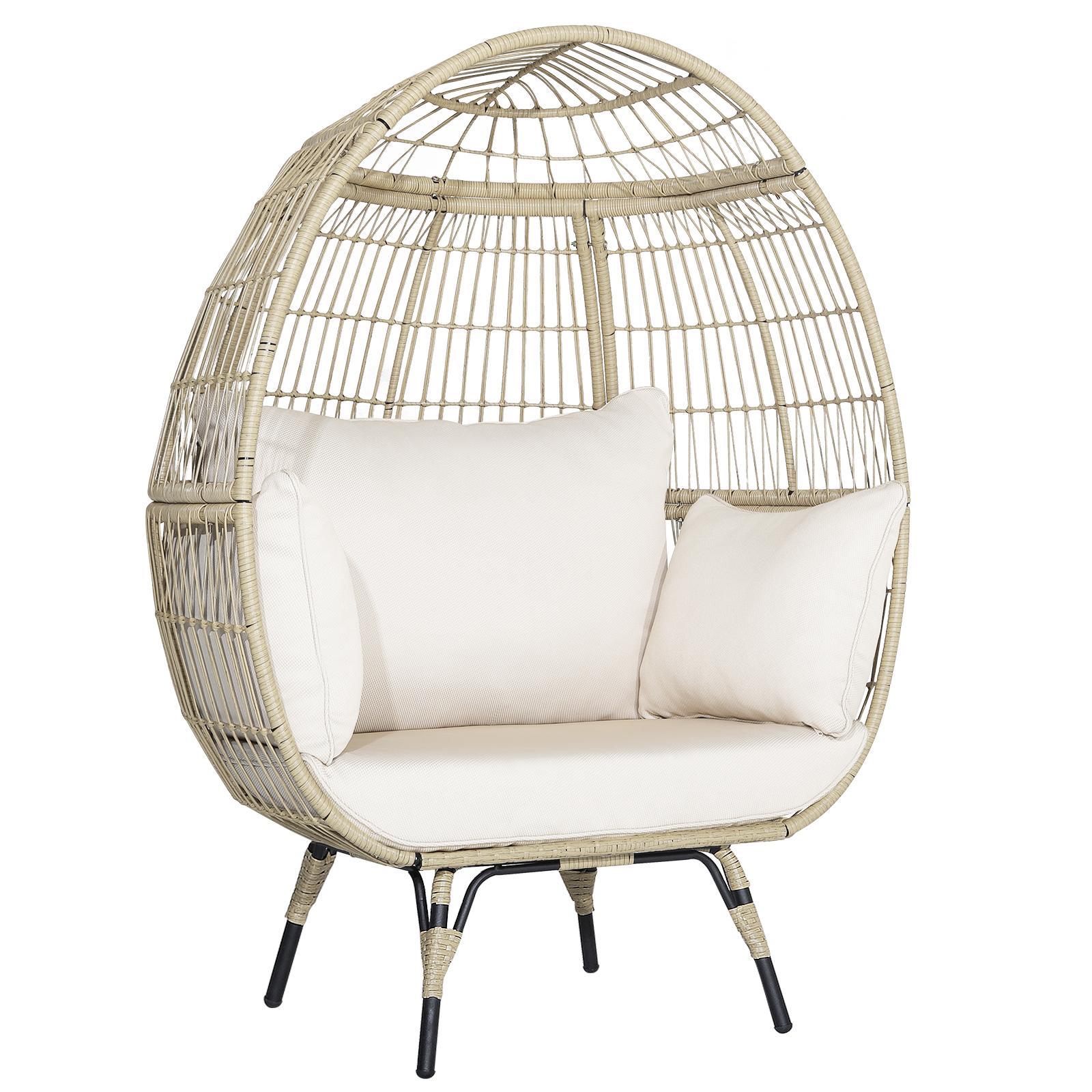 Oversized Rattan Egg Chair with 4 Cushions for Balcony Backyard - Savings Store