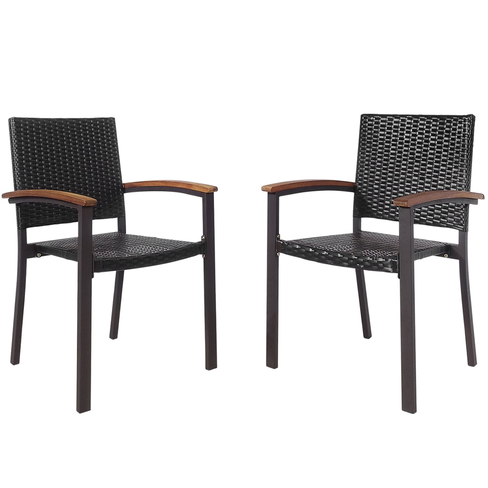 Set of 2 Outdoor PE Wicker Stackable Chairs Patio Dining Chairs - Savings Store