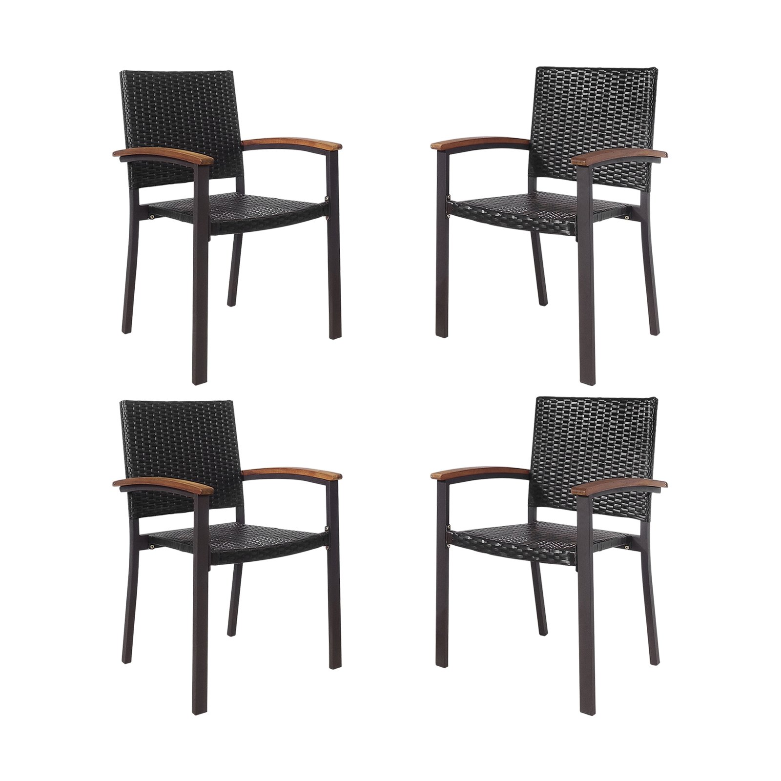 Set of 4 Outdoor PE Wicker Stackable Chairs Patio Dining Chairs - Savings Store
