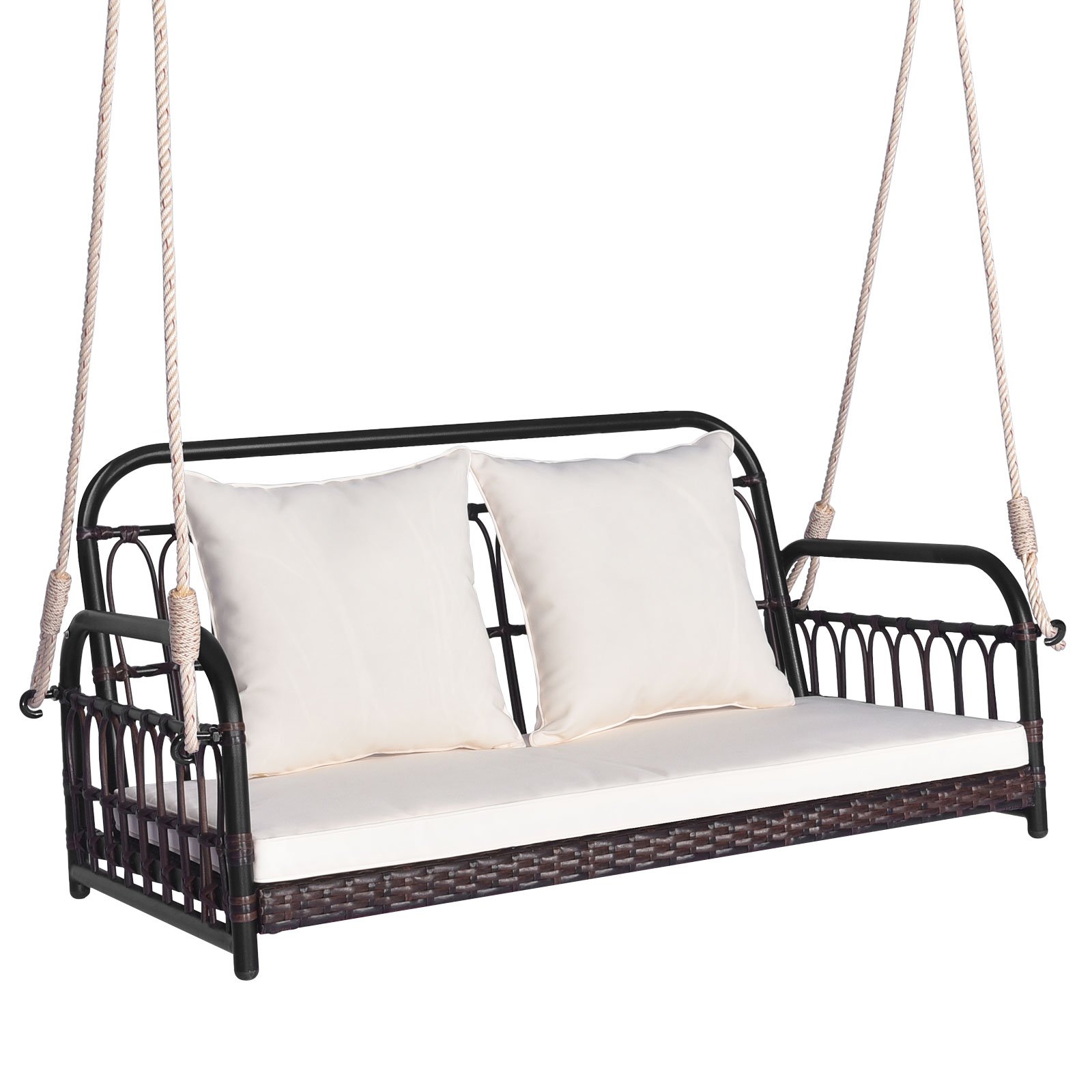 Garden Table - 2-Person Outdoor Patio Hanging Chair with Cushions for Garden, Backyard-White - Savings Store