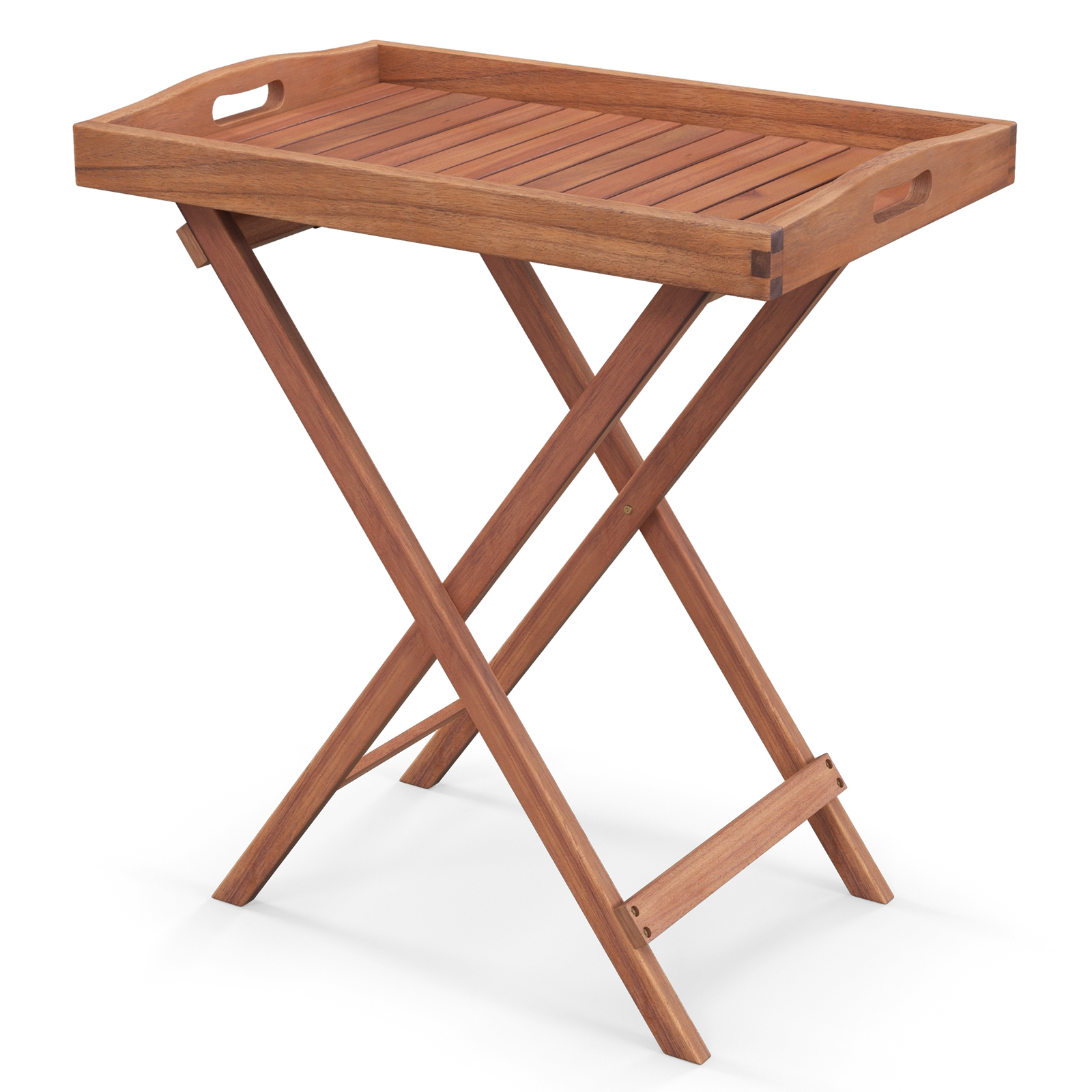 Wooden Side Table with Slatted Tabletop and Sturdy X-shaped Frame-C - Savings Store