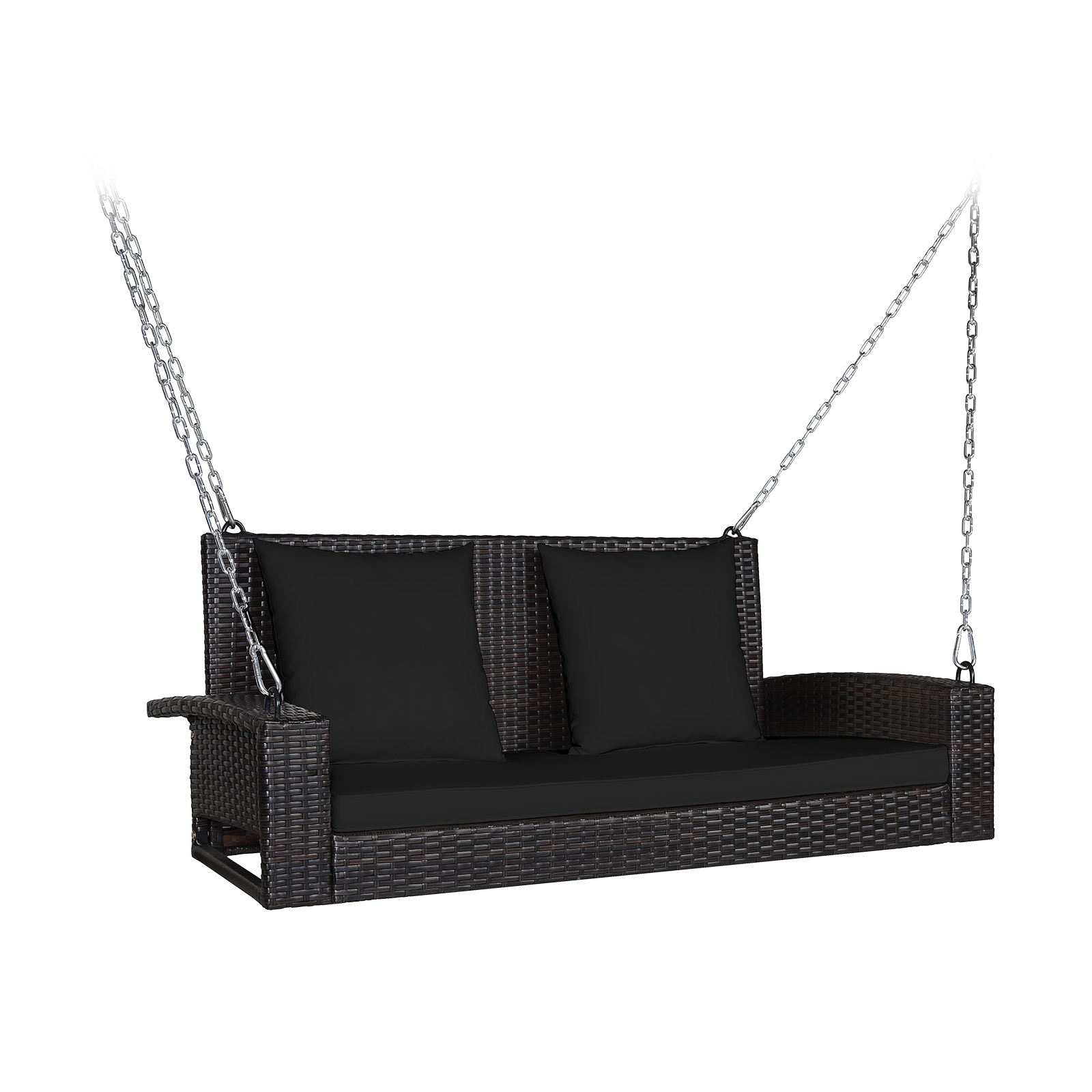 2-Seat Patio Rattan Porch Swing with Two Solid Steel Chains-Black - Savings Store