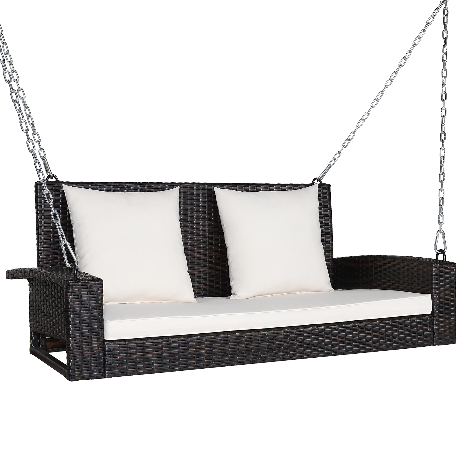 2-Seat Patio Rattan Porch Swing with Two Solid Steel Chains-White - Savings Store