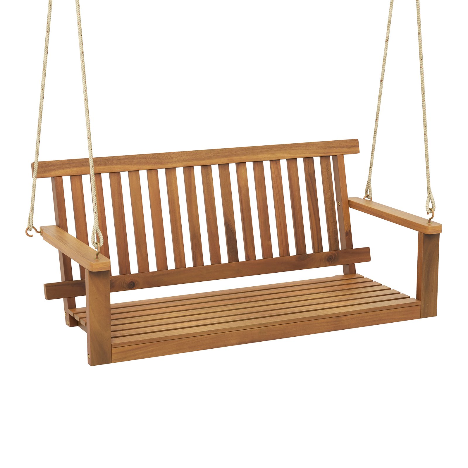 Porch Swing - Acacia Wood Porch Swing with Slatted Seat and Backrest - Savings Store