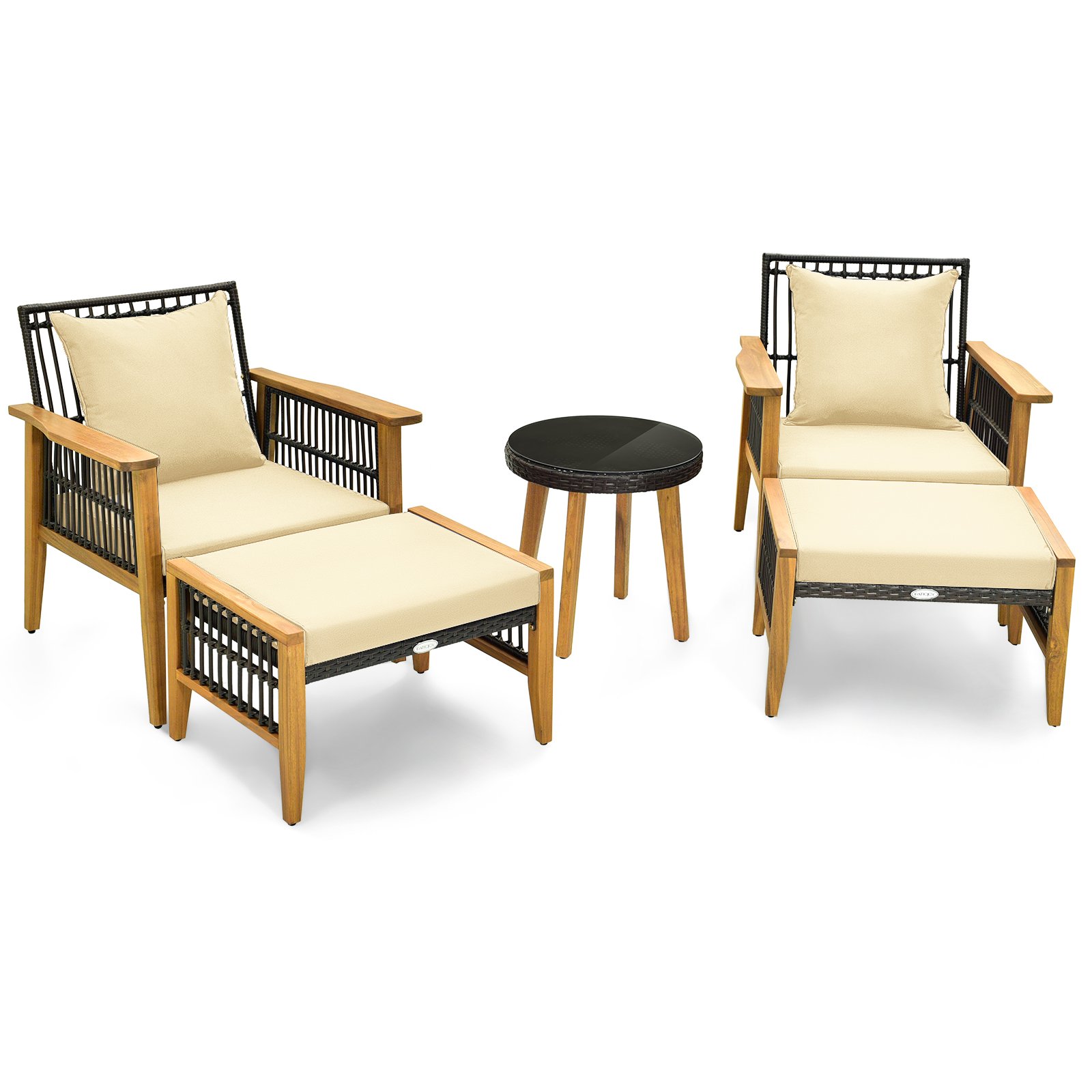 Patio Set - Wicker Woven Chair Set with Coffee Table and 2 Ottomans - Brown - Savings Store