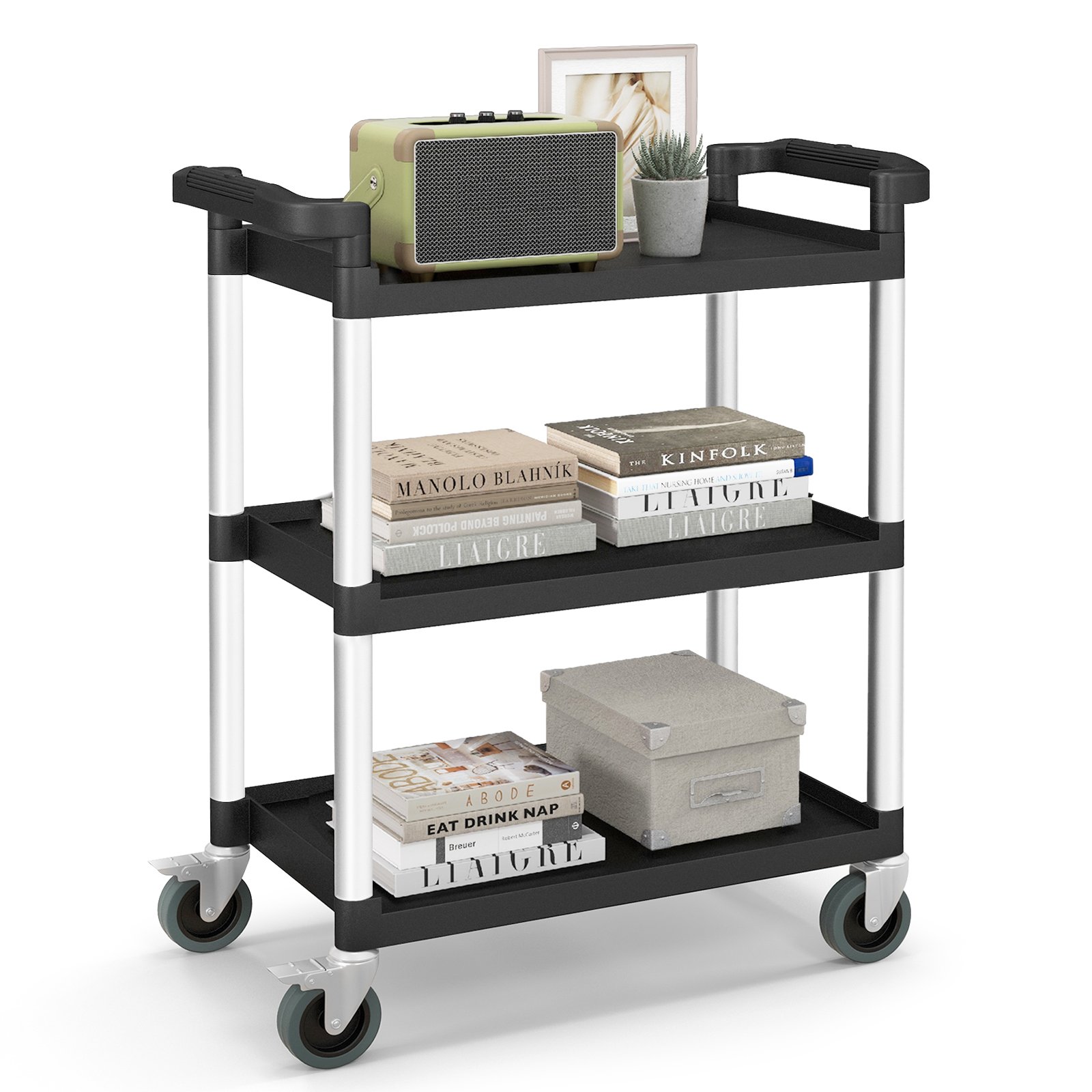 3-Tire Metal Rolling Cart with Lockable Universal Wheels - Savings Store