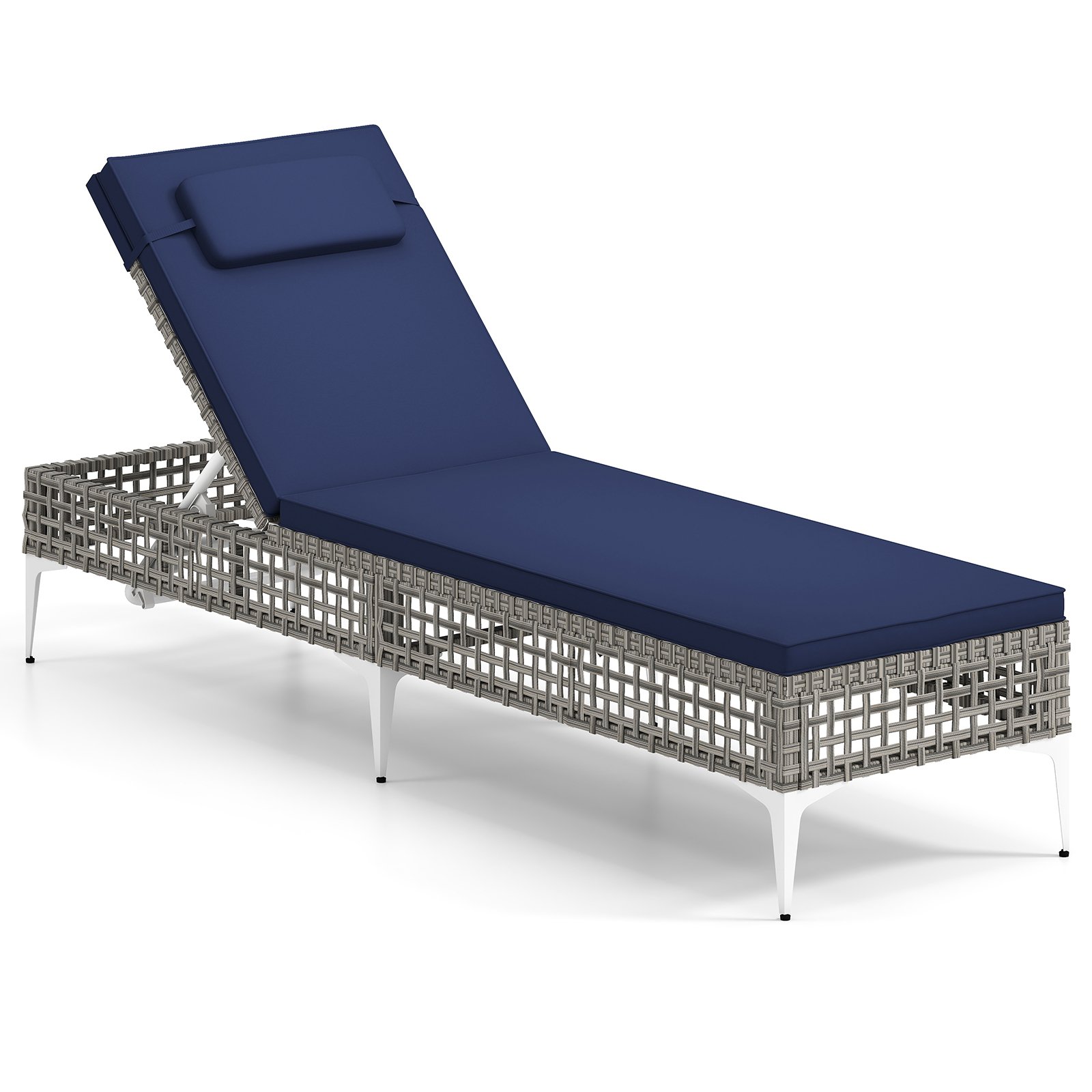 SIURSI Patio Chaise Lounge PE Wicker Reclining Sun Lounger with 6-Level Adjustable Backrest-Navy-1 Piece - Savings Store