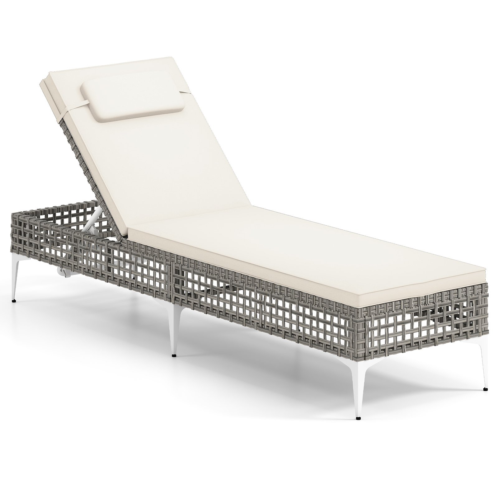 SIURSI Patio Chaise Lounge PE Wicker Reclining Sun Lounger with 6-Level Adjustable Backrest-White-1 Piece - Savings Store