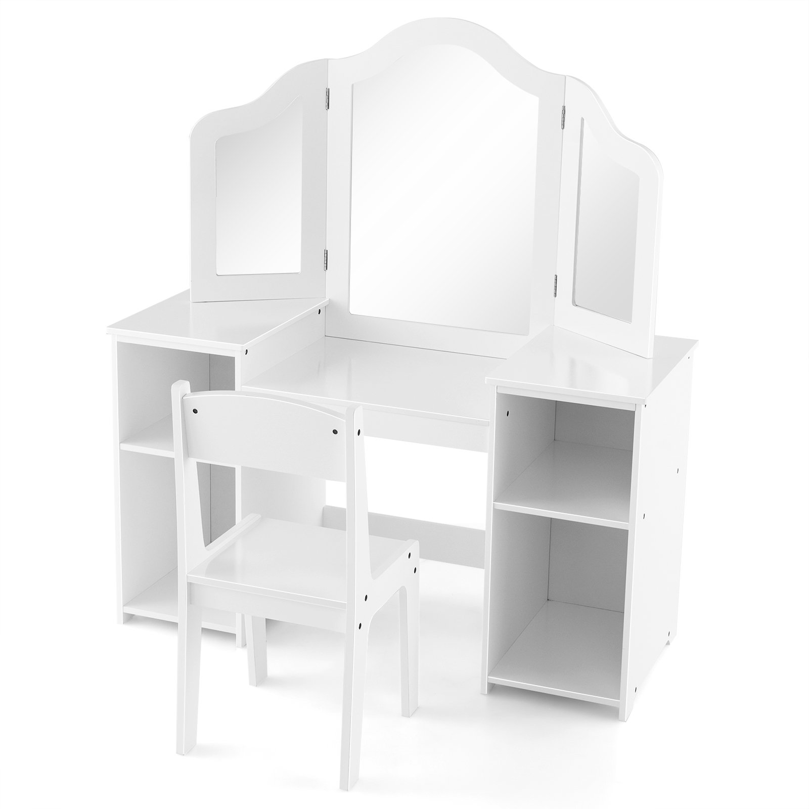 NORAAR Kids Vanity Set with Tri-Folding Detachable Mirror-White