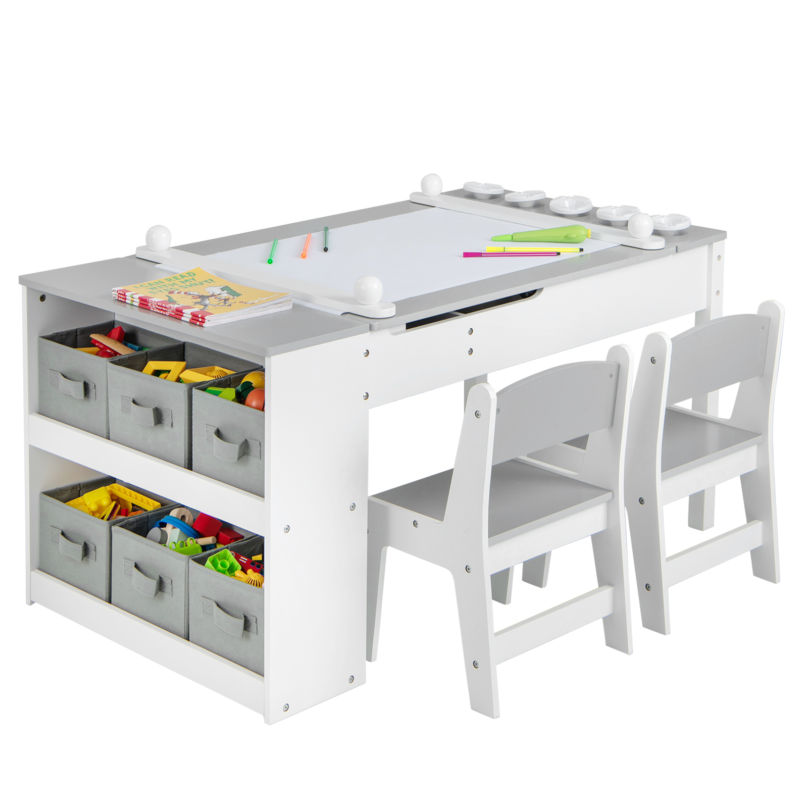 2-in-1 Kids Art Table and Art Easel Set with Chairs - Grey