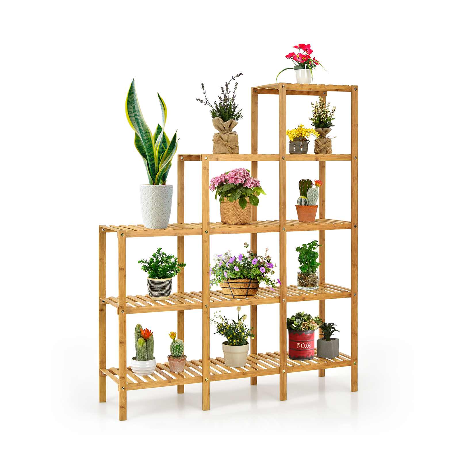 5-tier Bamboo Plant Stand Storage Organizer Rack with Shelves-Natural - Savings Store